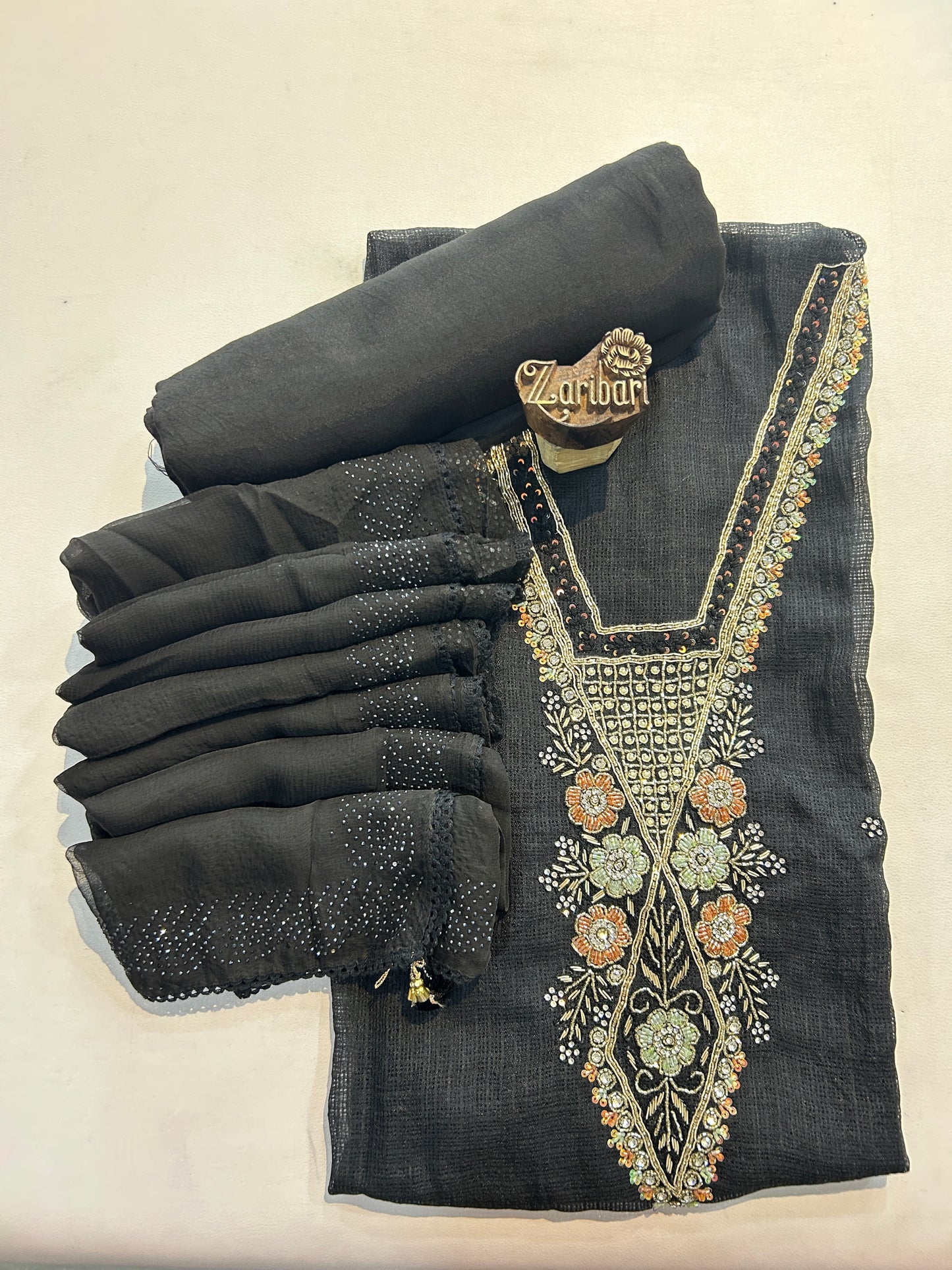 Black Doriya Unstitched Suit