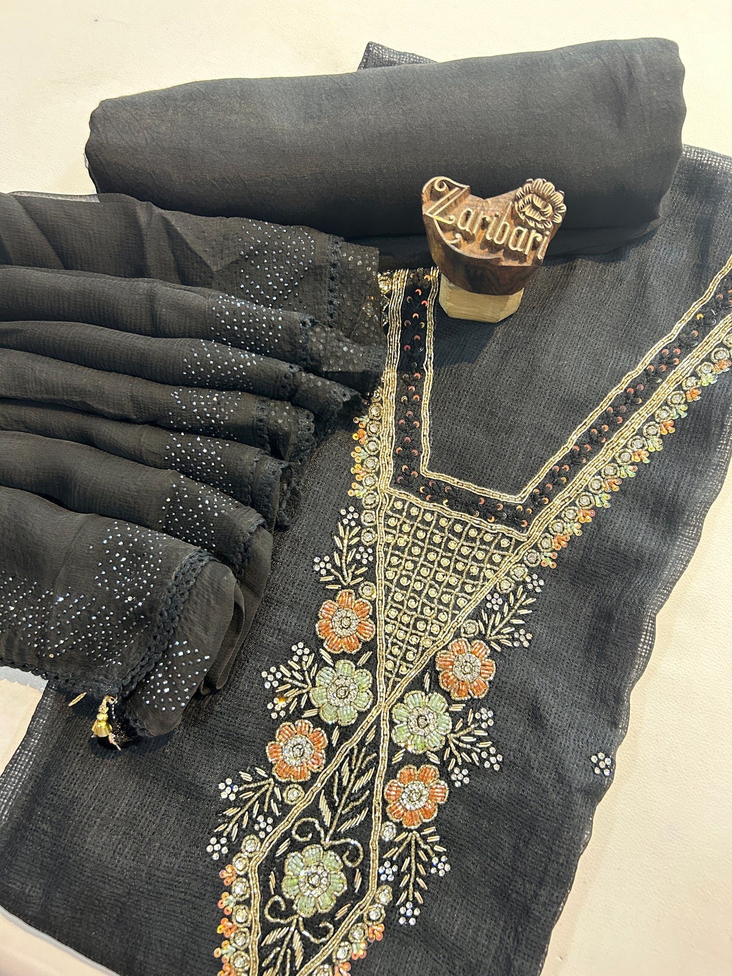 Black Doriya Unstitched Suit