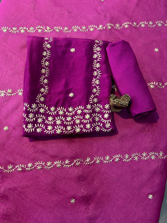 Purple Colour Russian Silk Unstitched Suit