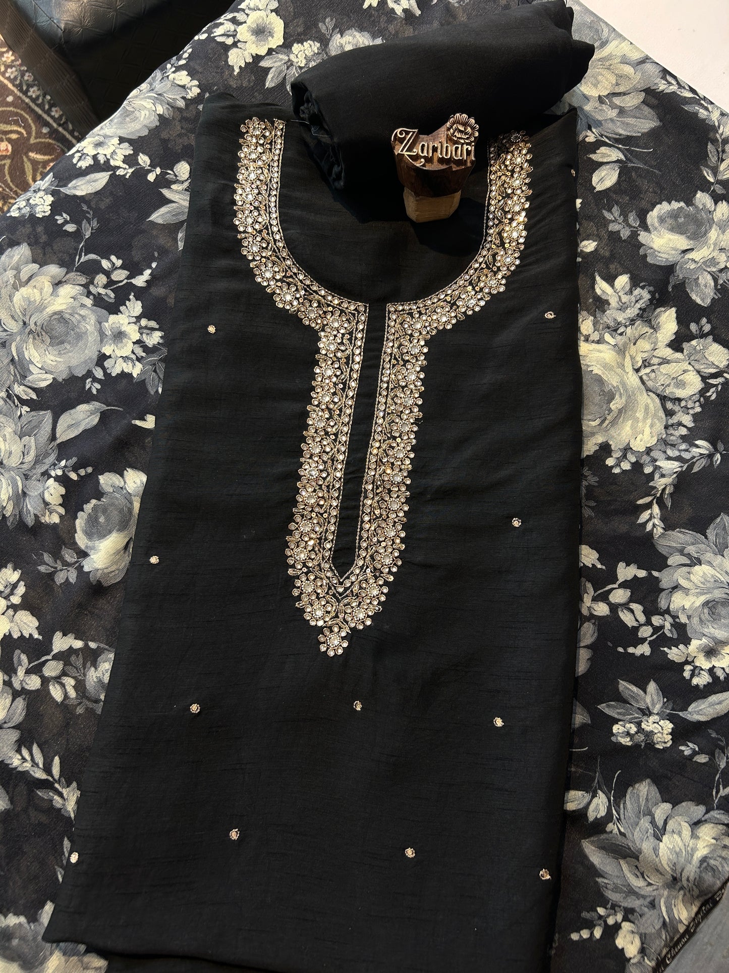 Black Dola Silk Unstitched Suit