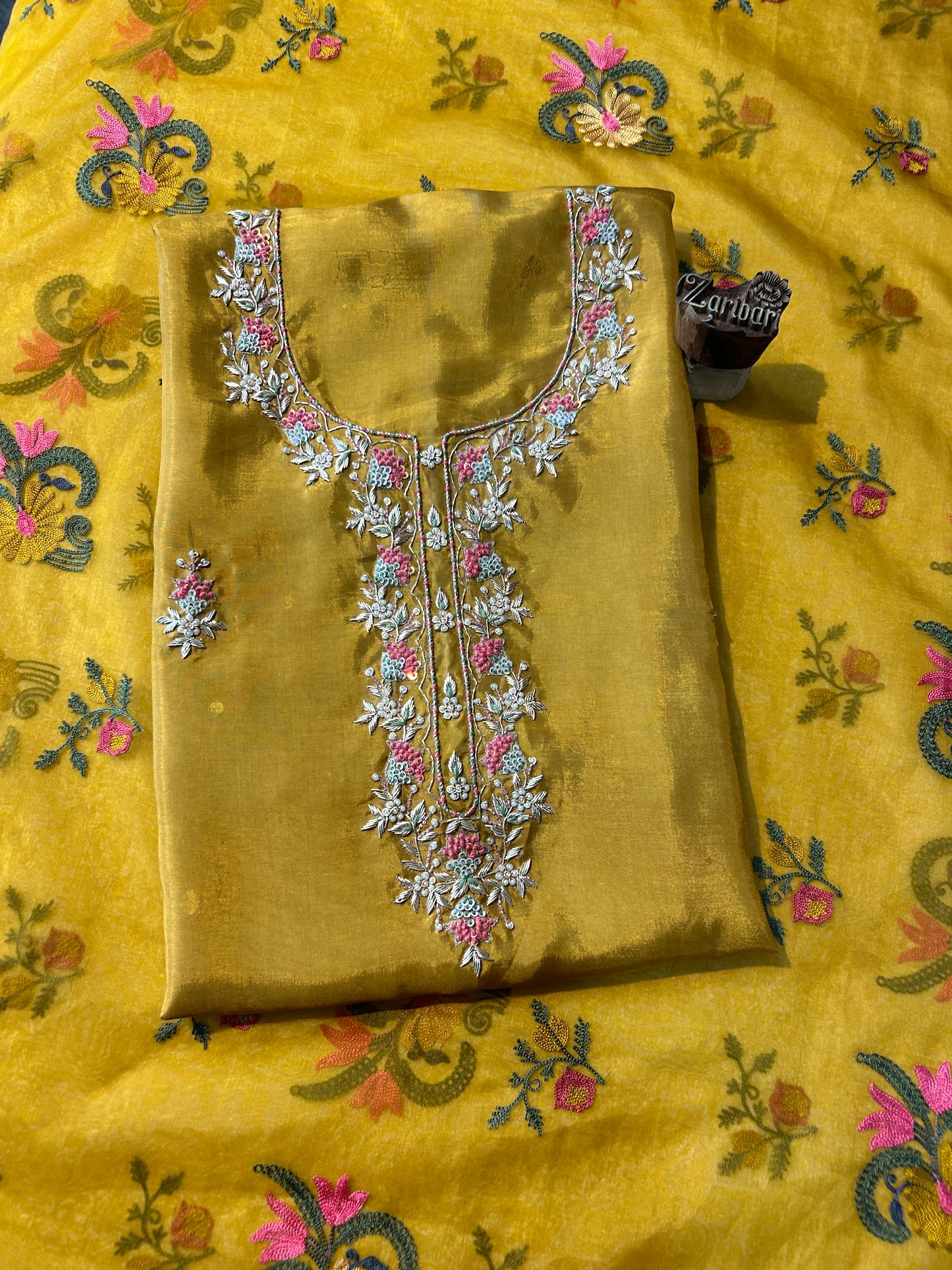 Upada Silk Golden Brown Unstitched Suit