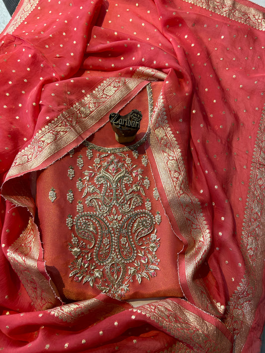 Tissue Silk Warm Red Unstitched Suit