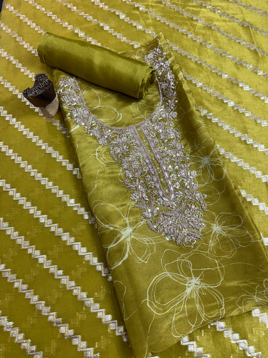 SilkAura Mehndi Green Suit Set