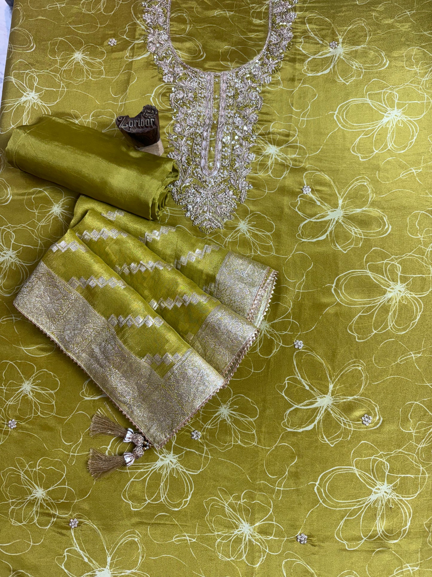 SilkAura Mehndi Green Suit Set