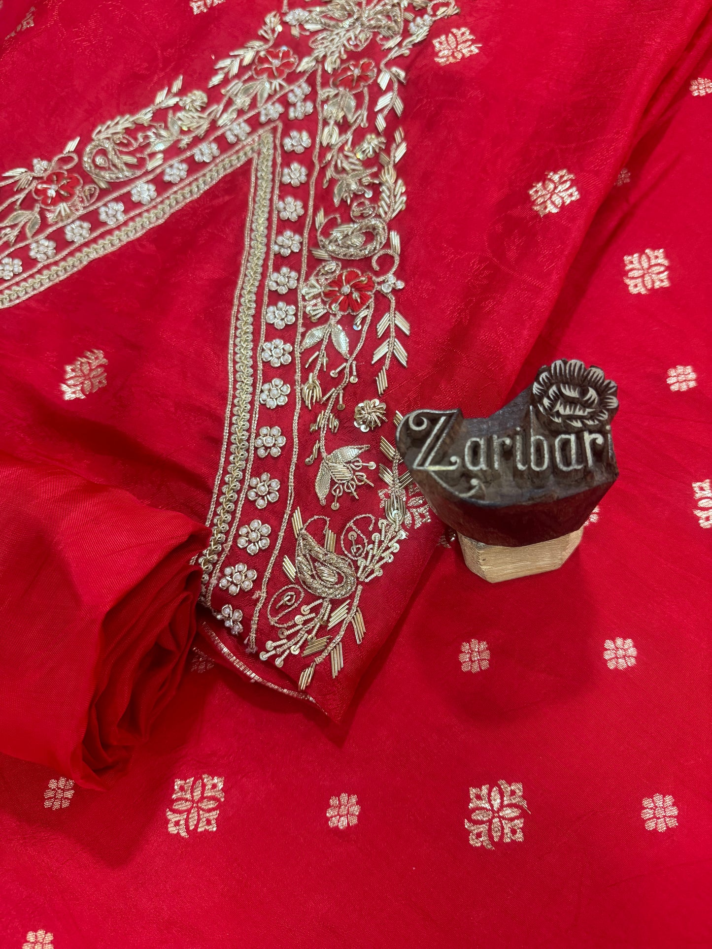 Ruby Radiance Banarasi Jacquard Silk Suit Set