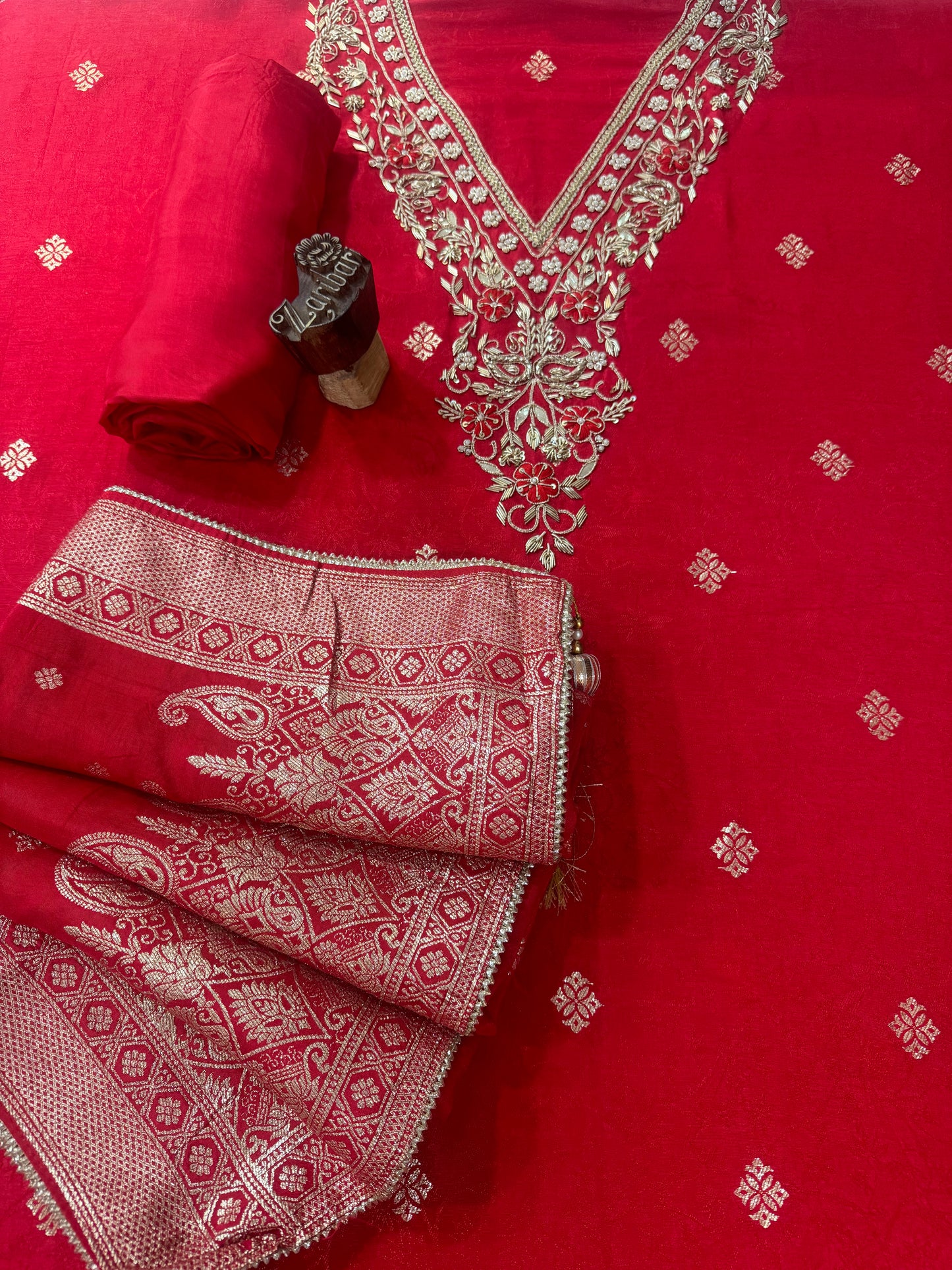 Ruby Radiance Banarasi Jacquard Silk Suit Set