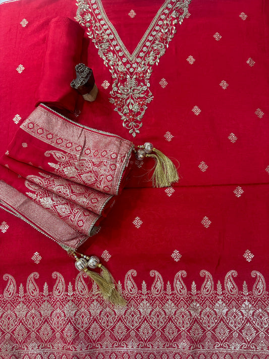 Ruby Radiance Banarasi Jacquard Silk Suit Set