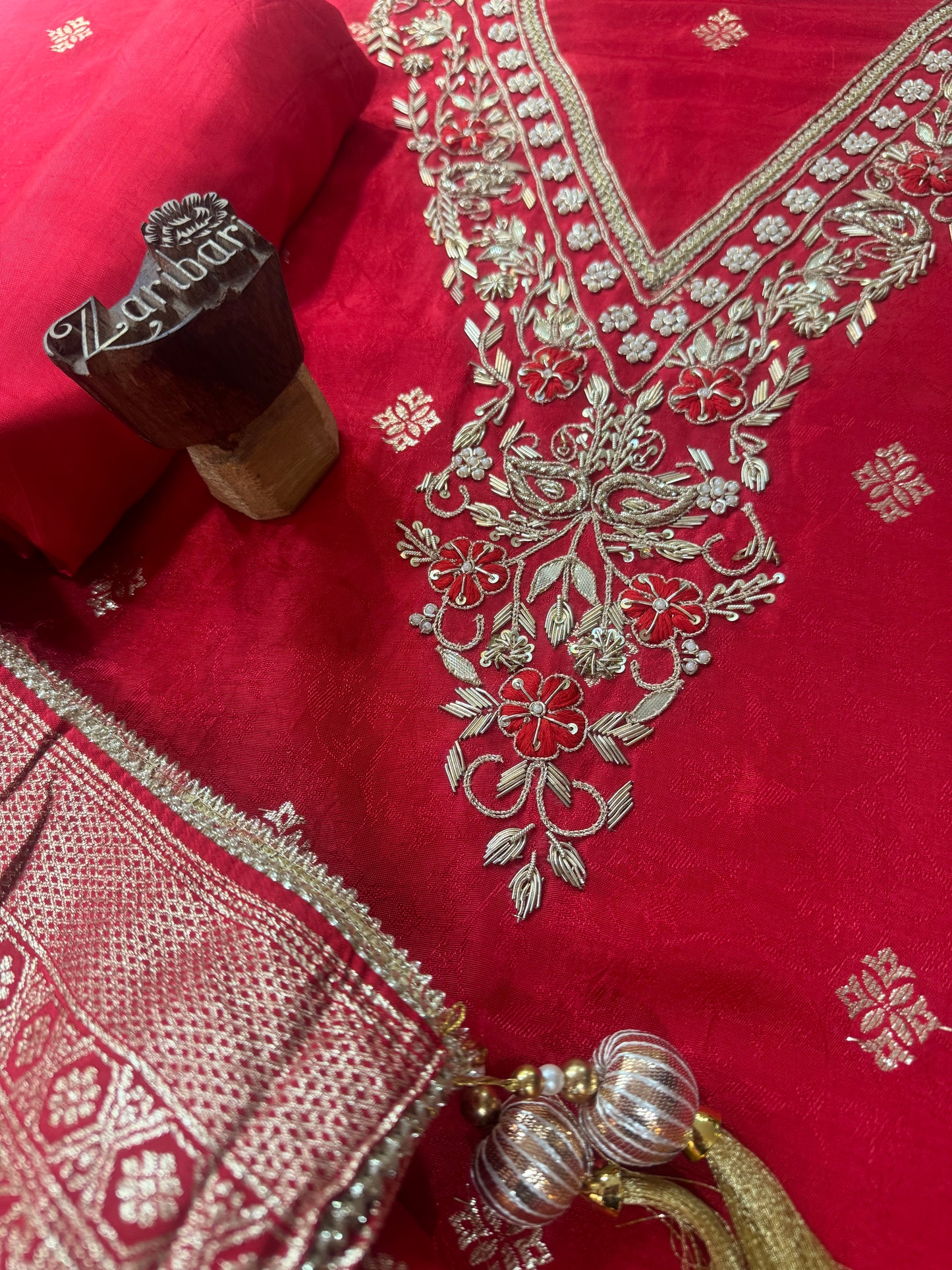 Ruby Radiance Banarasi Jacquard Silk Suit Set