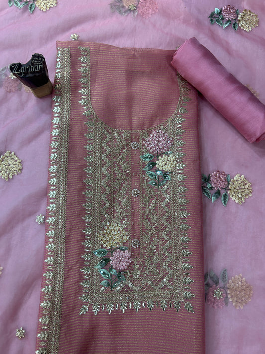 Zaribari Onion Pink Marodi Handwork Suit Set