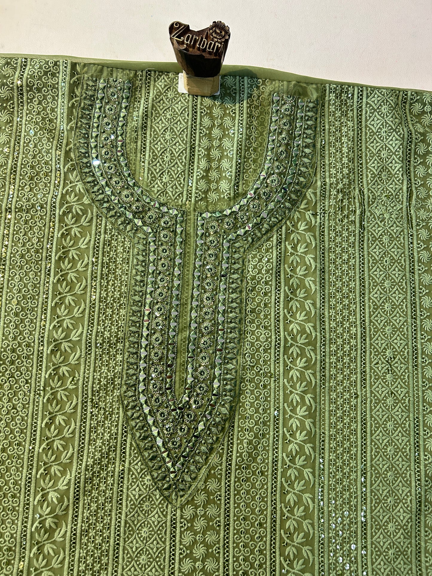 Olive Green Synthetic Georgette Unstitched Suit