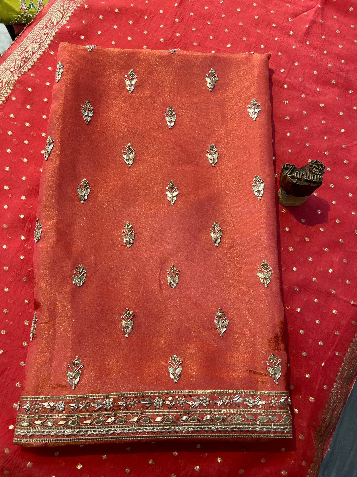 Tissue Silk Warm Red Unstitched Suit