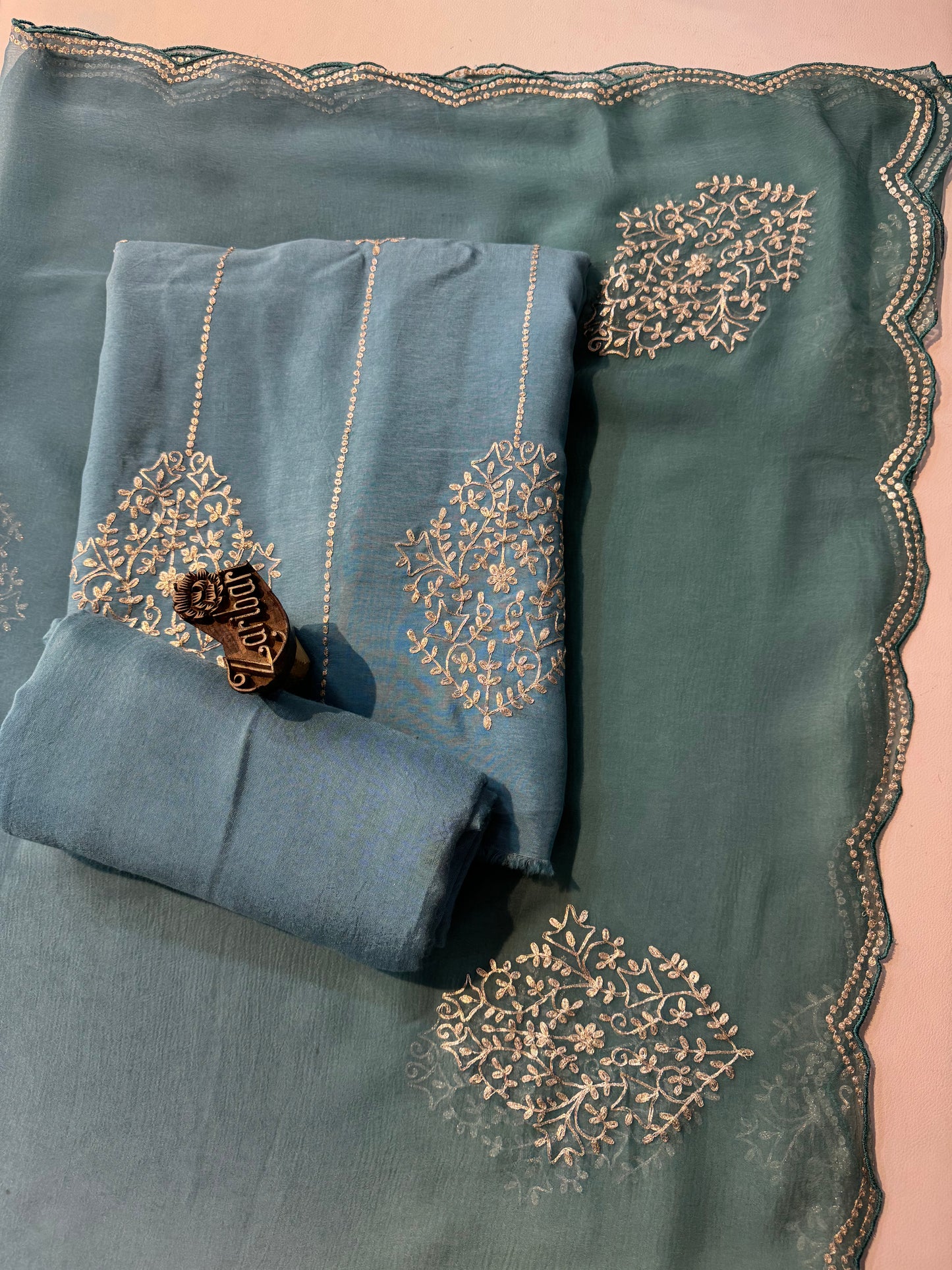 Frost Blue Colour Russian Silk Unstitched Suit