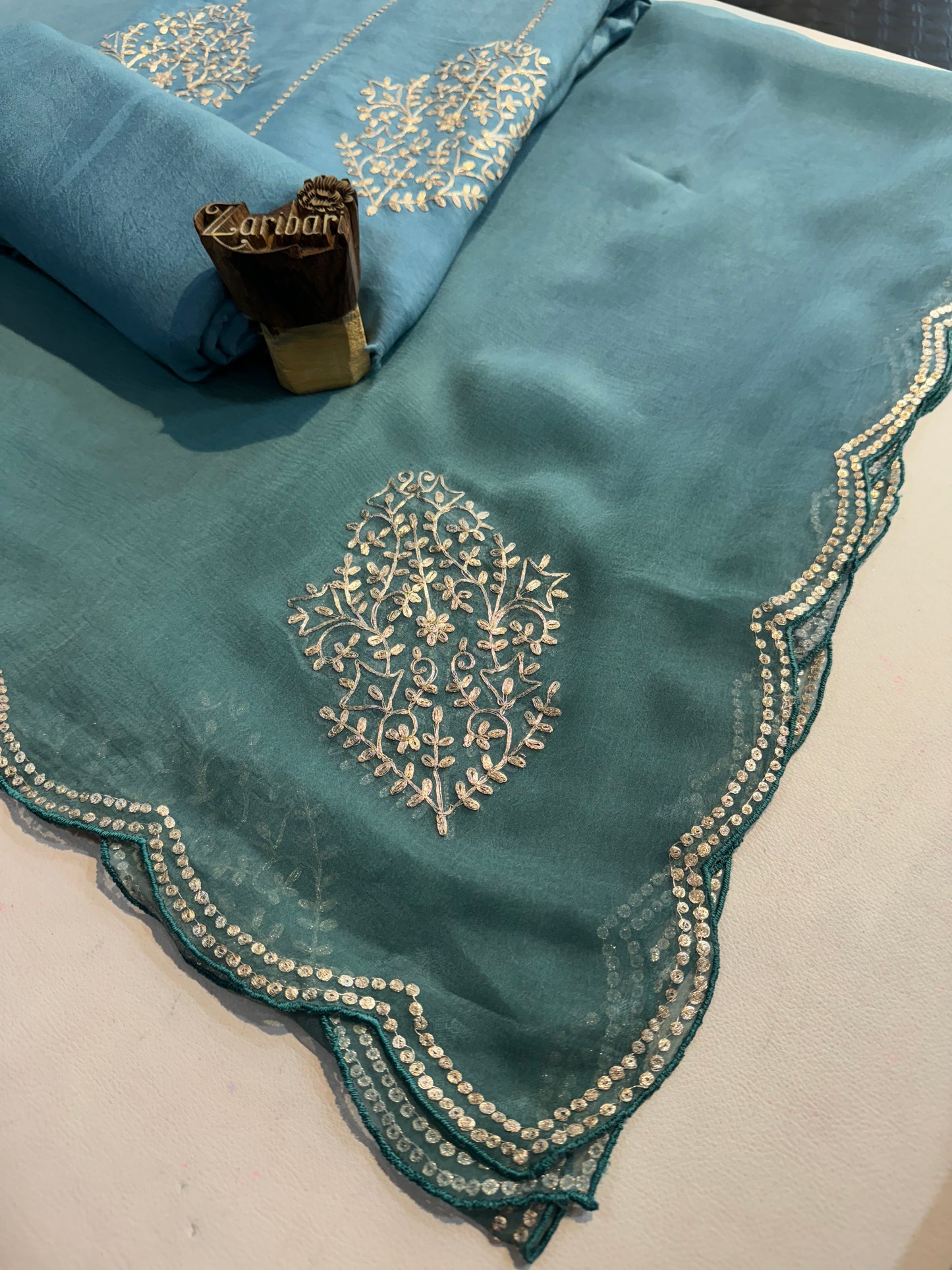 Frost Blue Colour Russian Silk Unstitched Suit