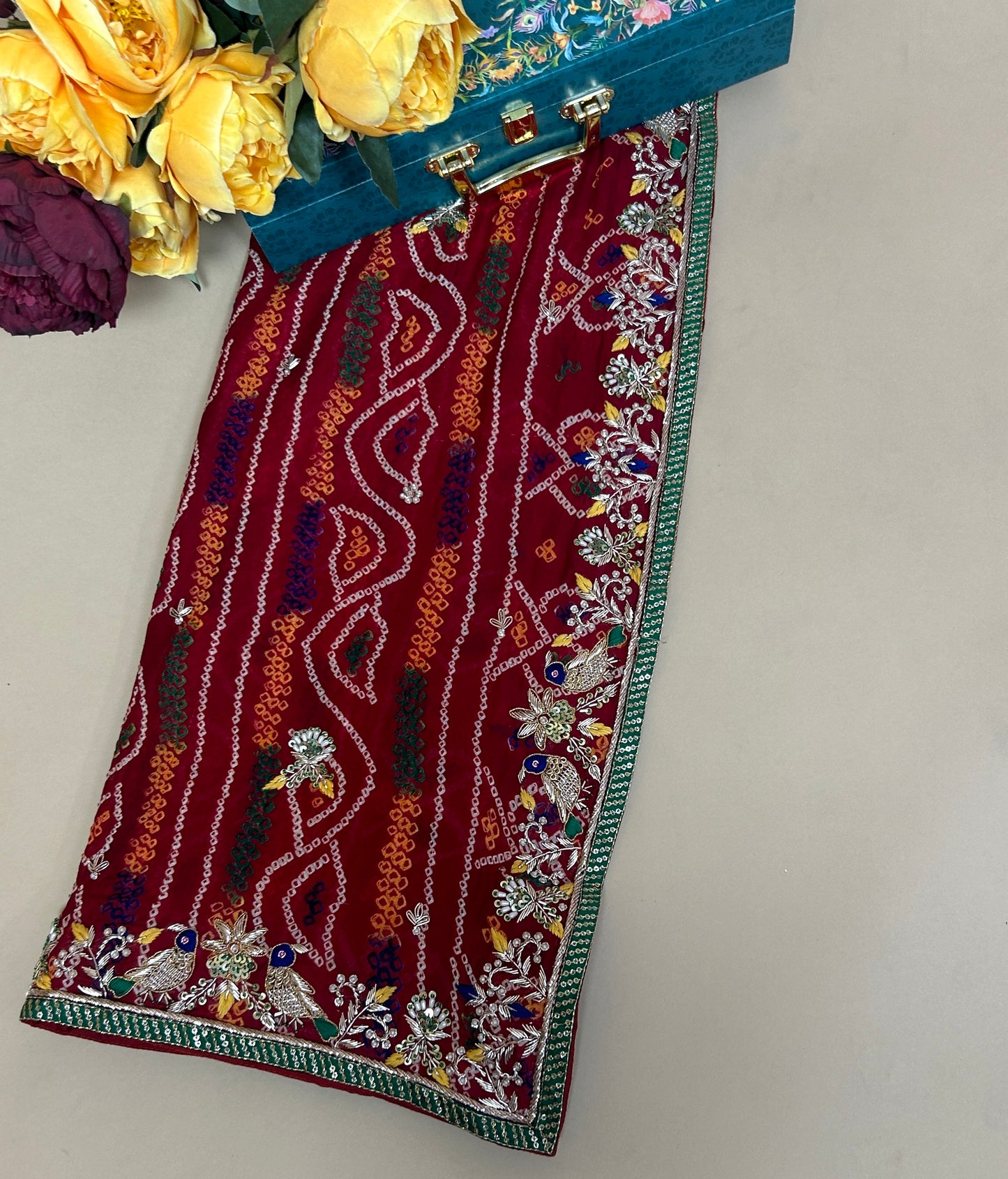 Red Chunari Double Chidiya Design