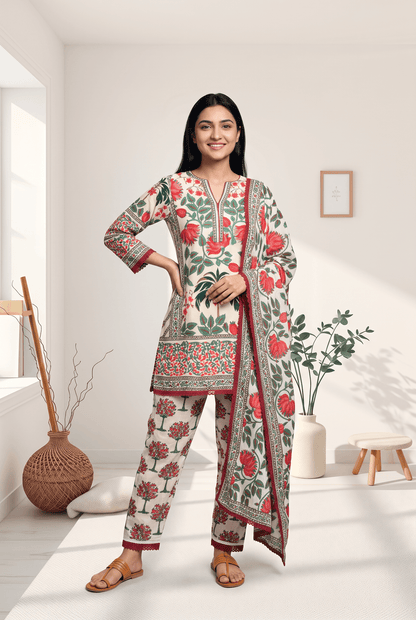 Zaribari Floral Digital Printed Suit Set