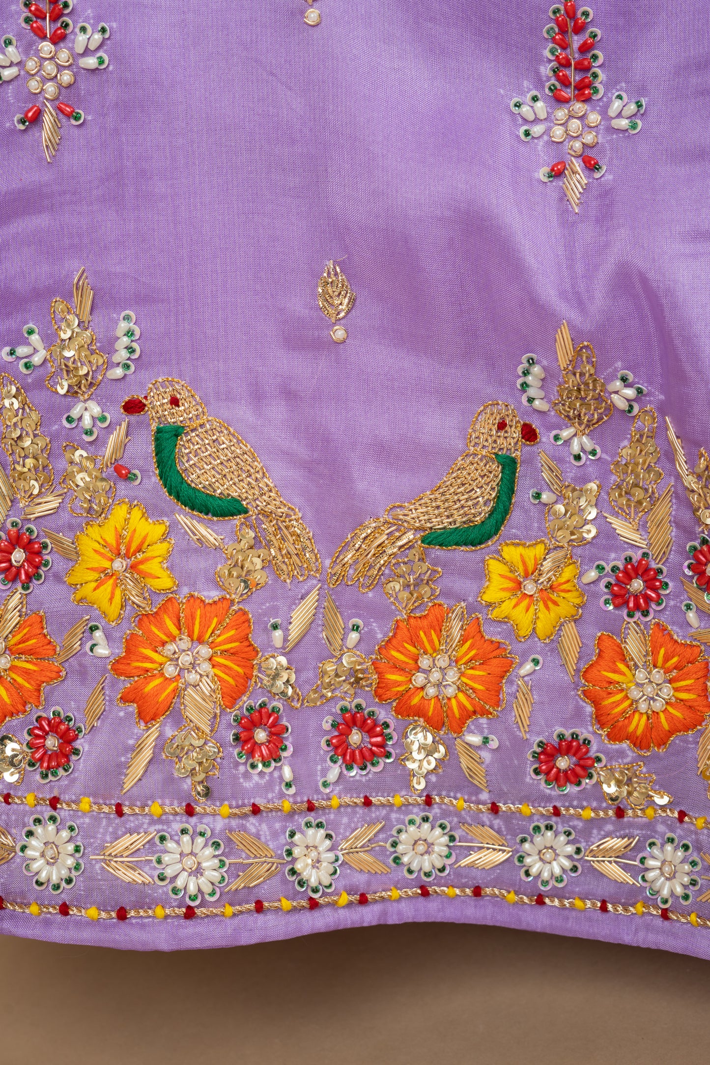 Lavender Designer Double Chidiya Anchor Flower Upada Silk Lehenga