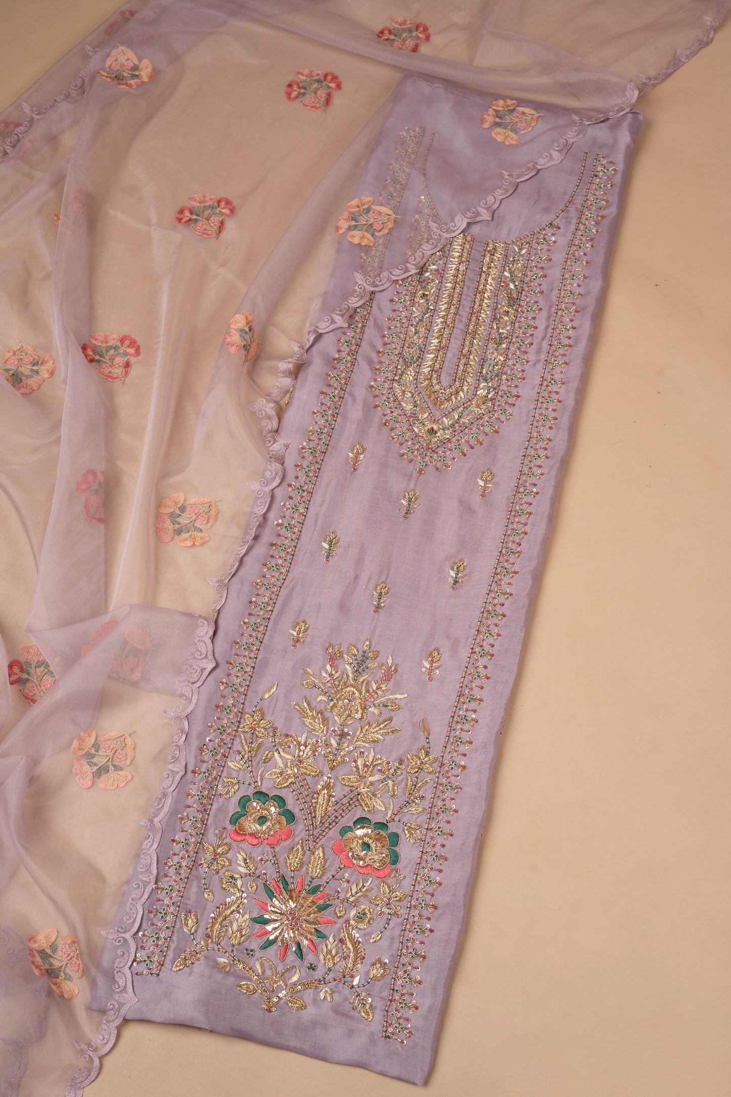 Lavender R5006 Upada Silk Unstitched Suit