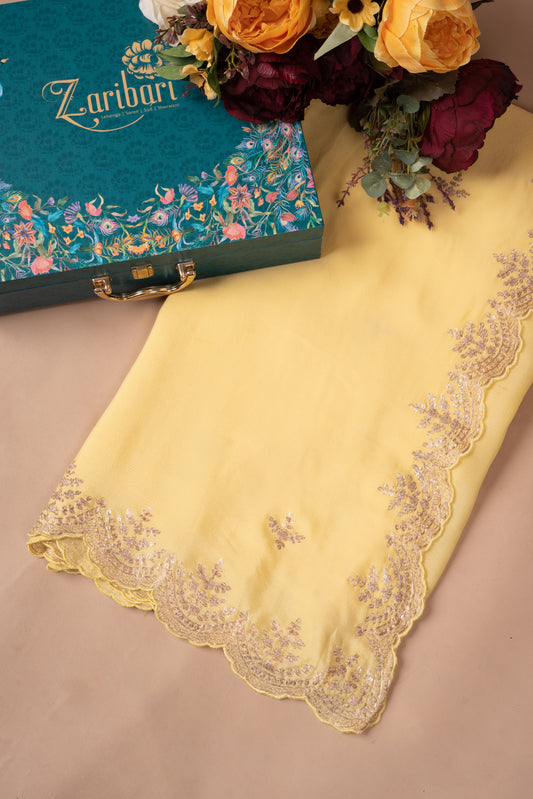 Lemon Yellow Peetan Work Chinon Saree