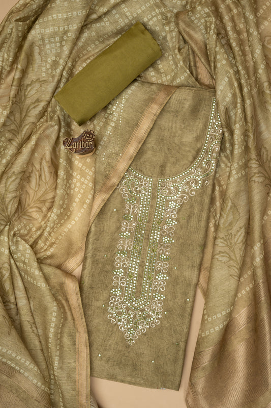 Light Mehndi RK 7648A Chanderi Silk Unstitched Suit