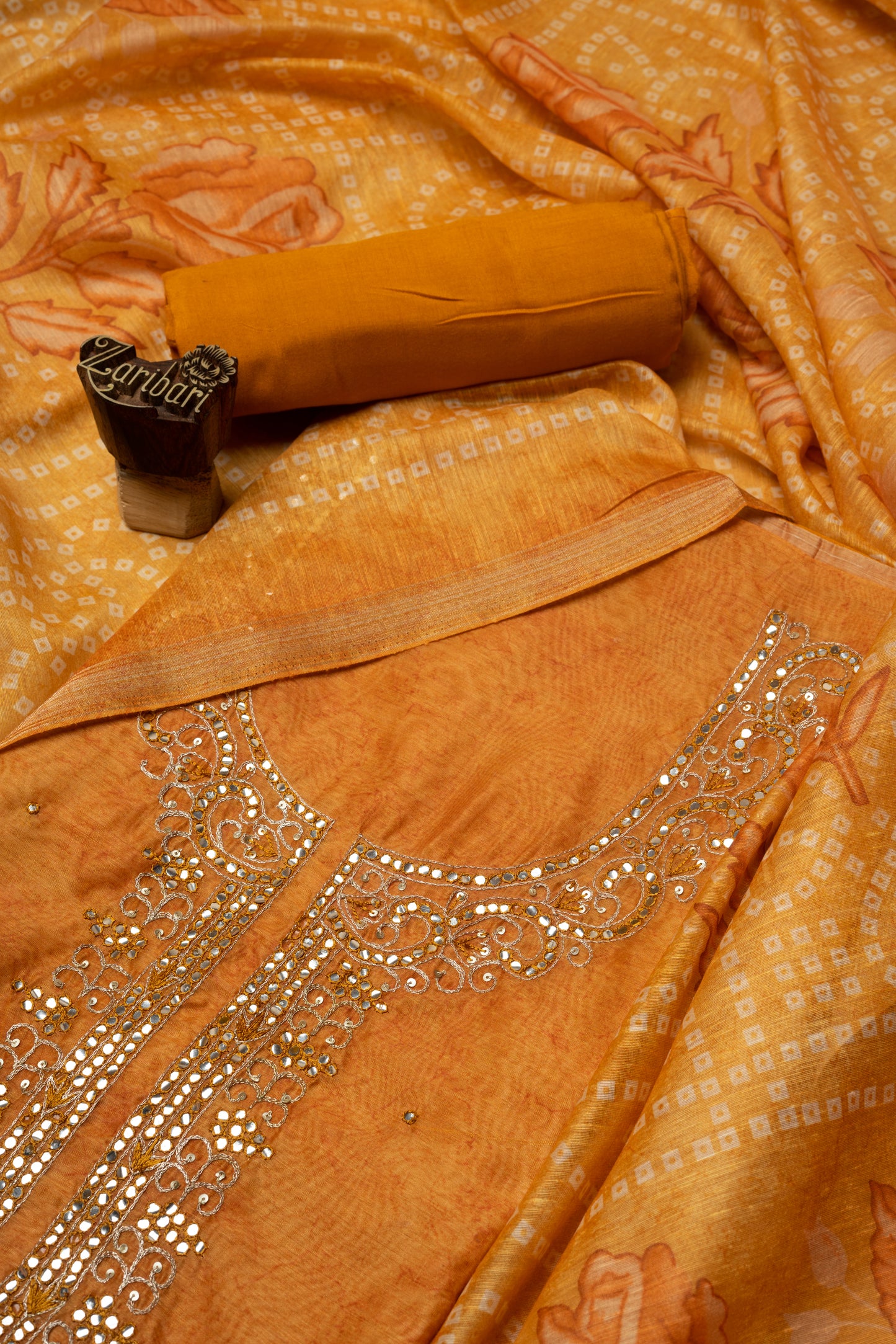 Light Orange RK 7648A Chanderi Silk Unstitched Suit