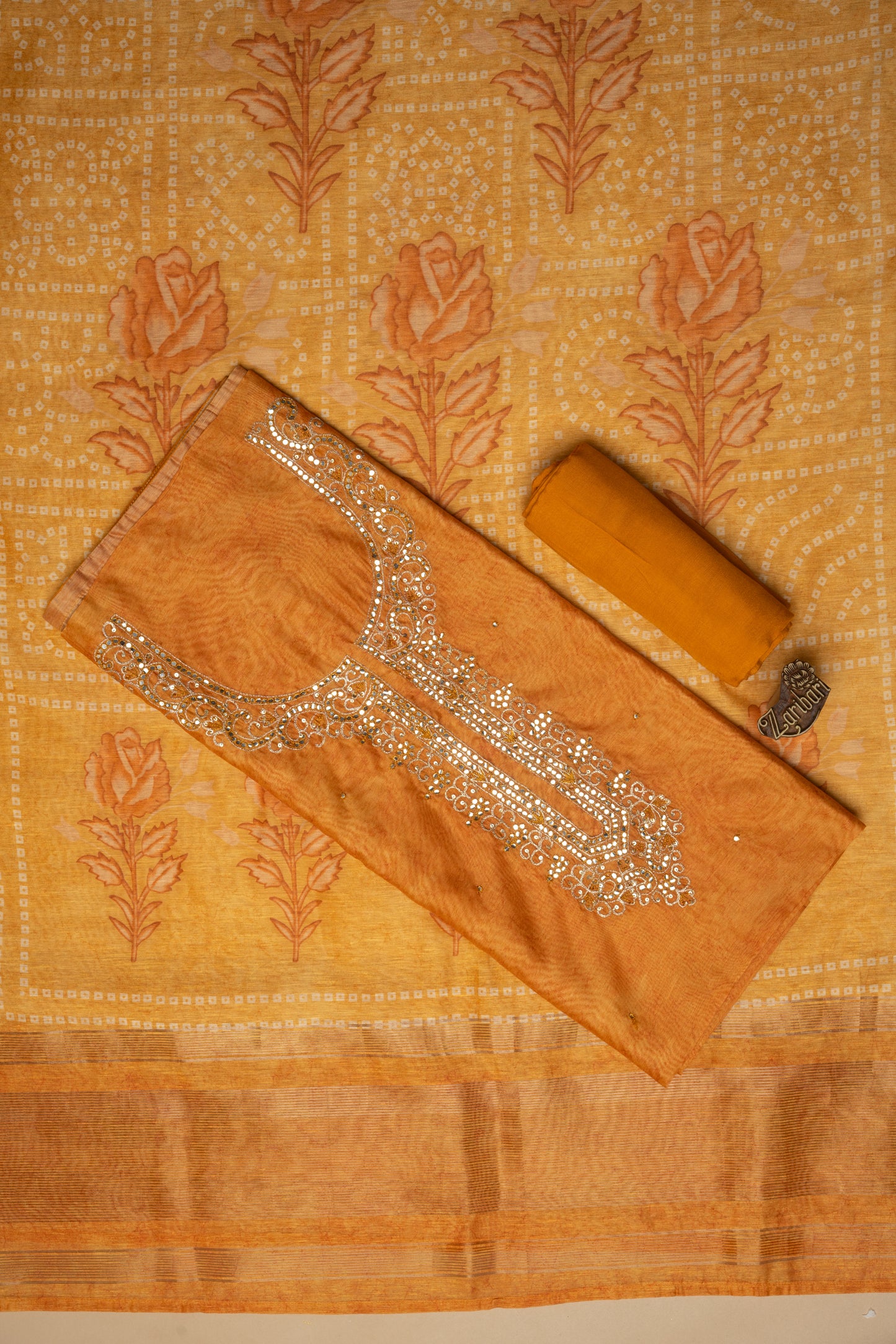 Light Orange RK 7648A Chanderi Silk Unstitched Suit