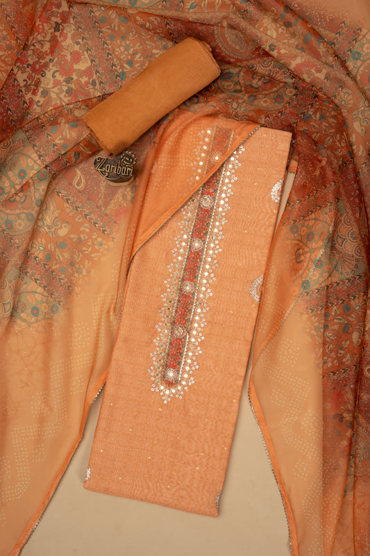 Light Orange S 4154 Chanderi Silk Unstitched Suit