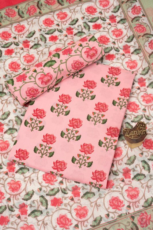 Light Peach Printed D3 Cotton Unstitched Suit