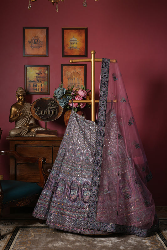 Light Purple Designer Chhataree Elephant Lycra Velvet Bridal Lehenga