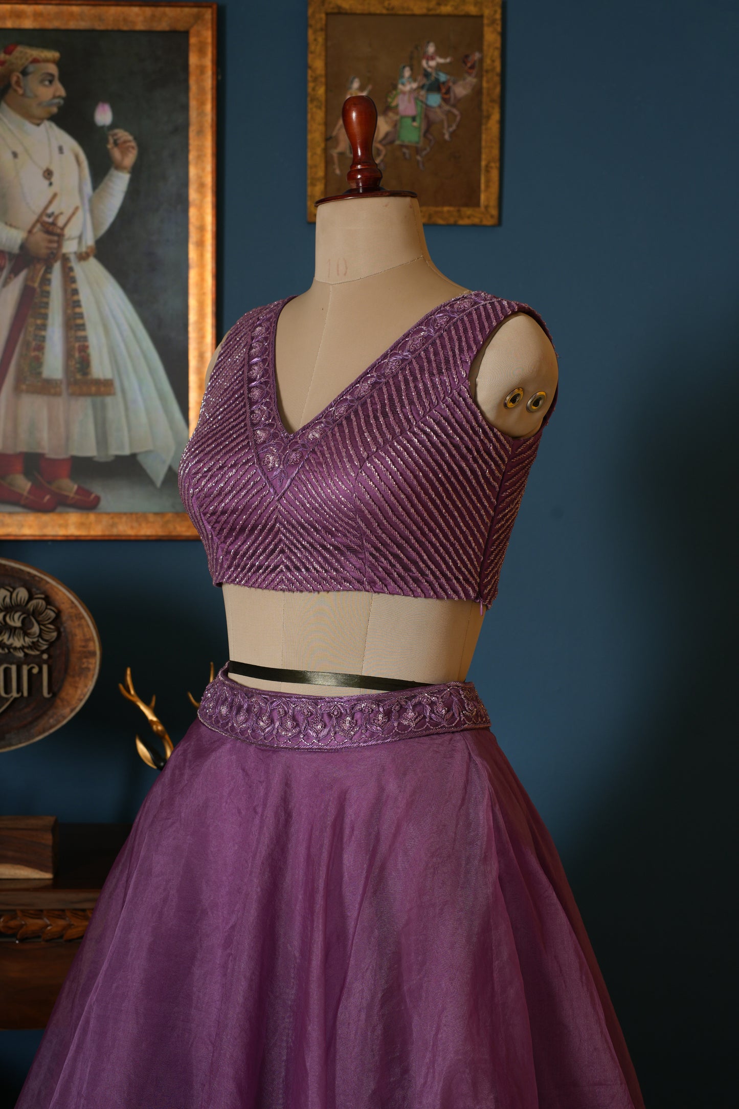 Light Purple Designer Kardana Organza Crop Set