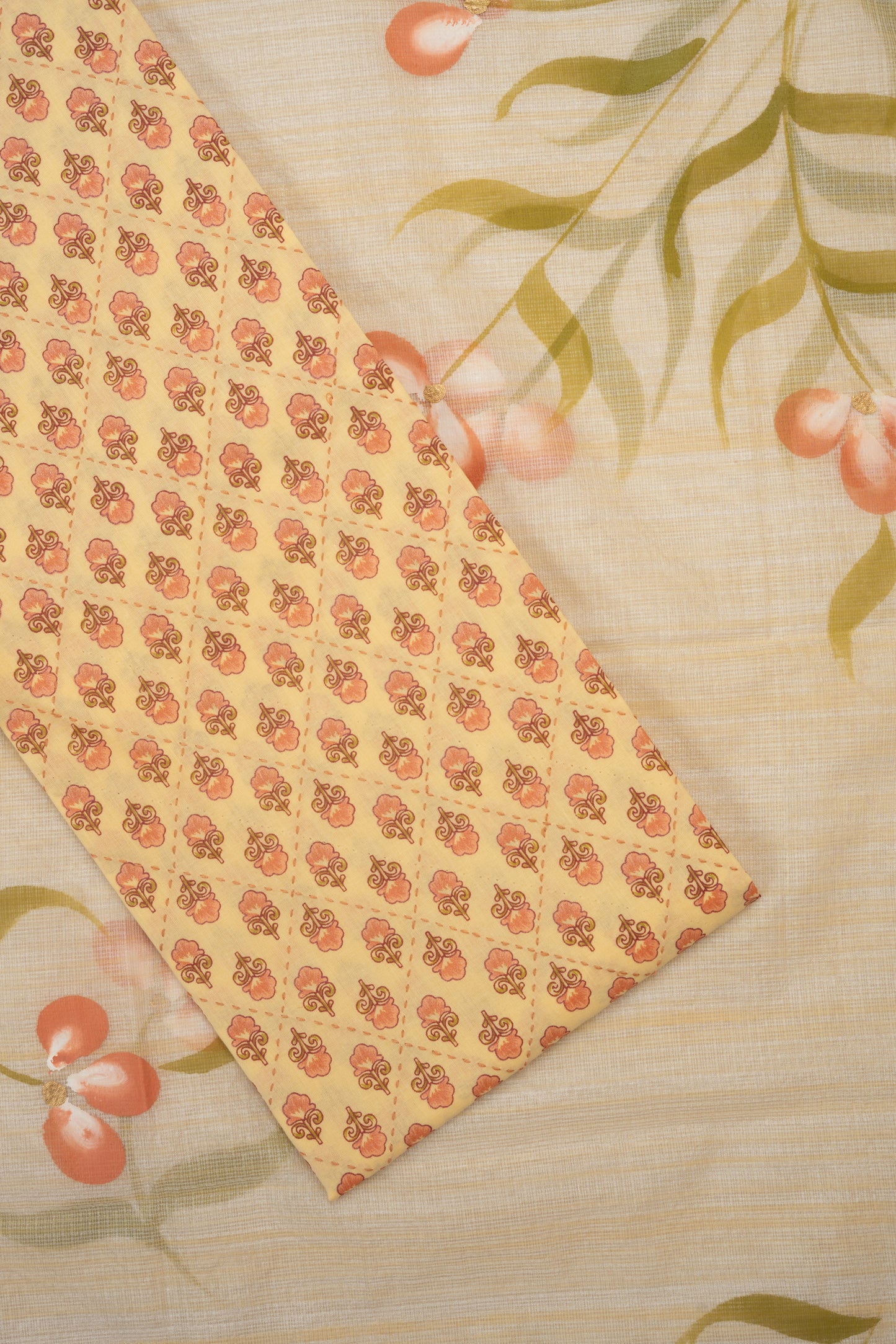 Light Yellow S 4343 Cotton Printed Unstitched Suit