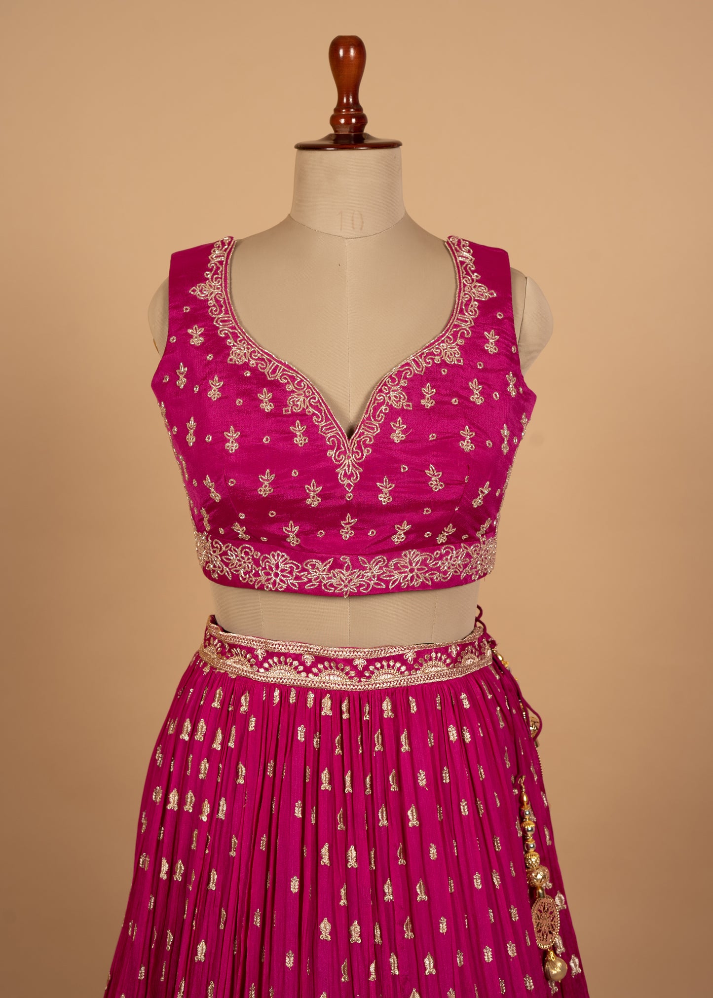 Magenta Designer Kardana Zari Chinon Crepe Crop Set