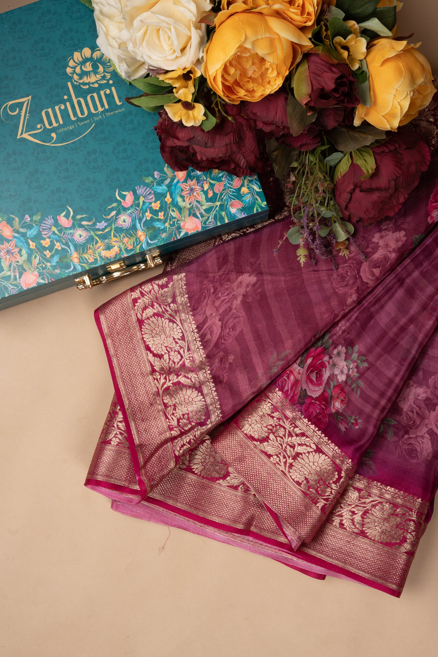 Magenta K-6897 Organza Saree