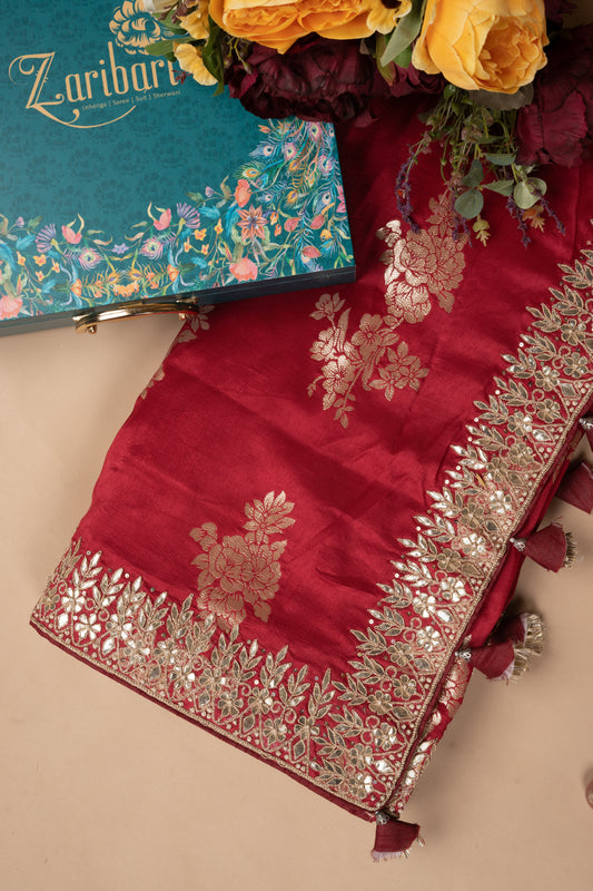 Maroon Gota Patti Border Silk Saree