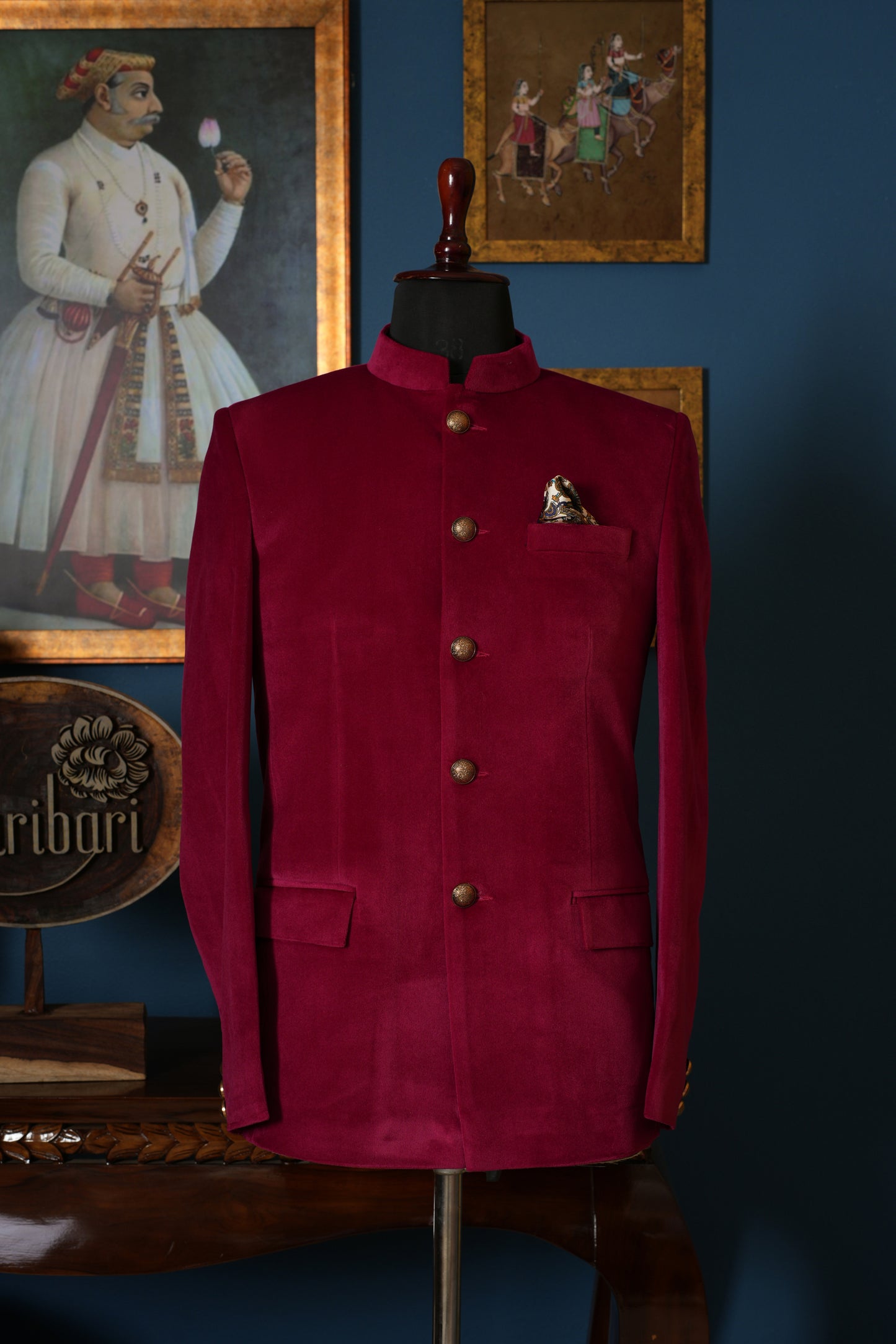 Maroon Designer Lycra Silk Jodhpuri Coat Pant Set