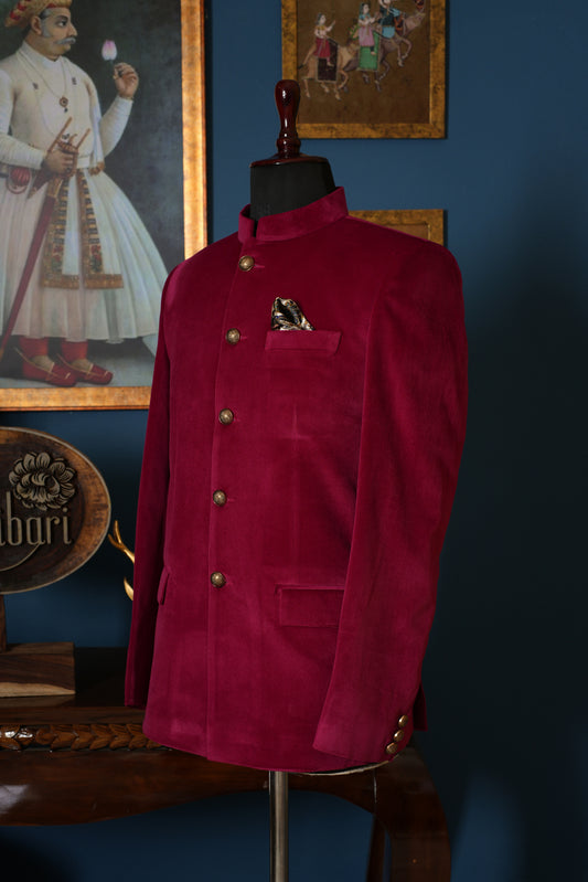 Maroon Designer Lycra Silk Jodhpuri Coat Pant Set