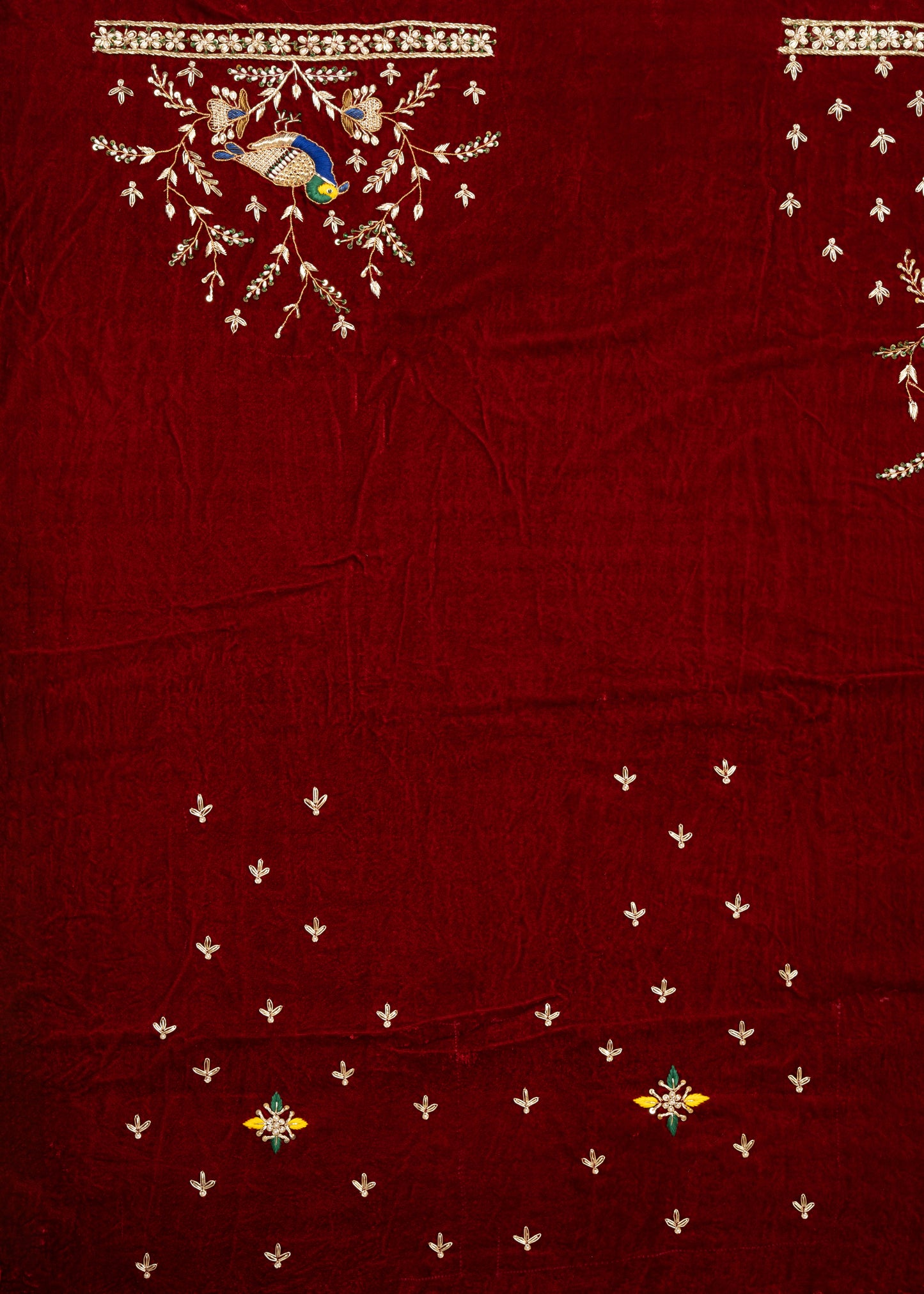 Maroon Designer Tow Bird Pure Velvet Unstitched Blouse