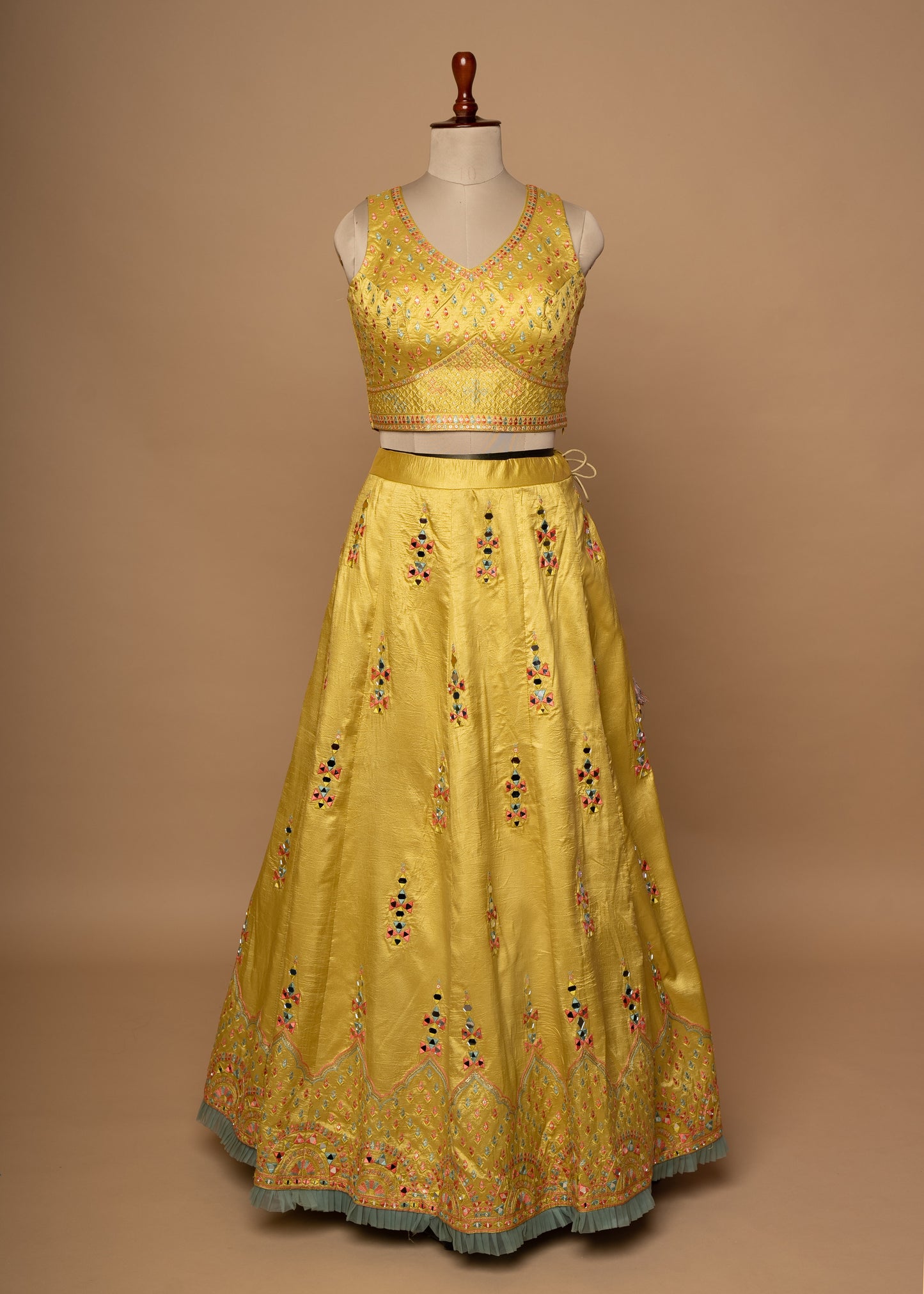 Mehndi Yellow Designer DD Silk Crop Set