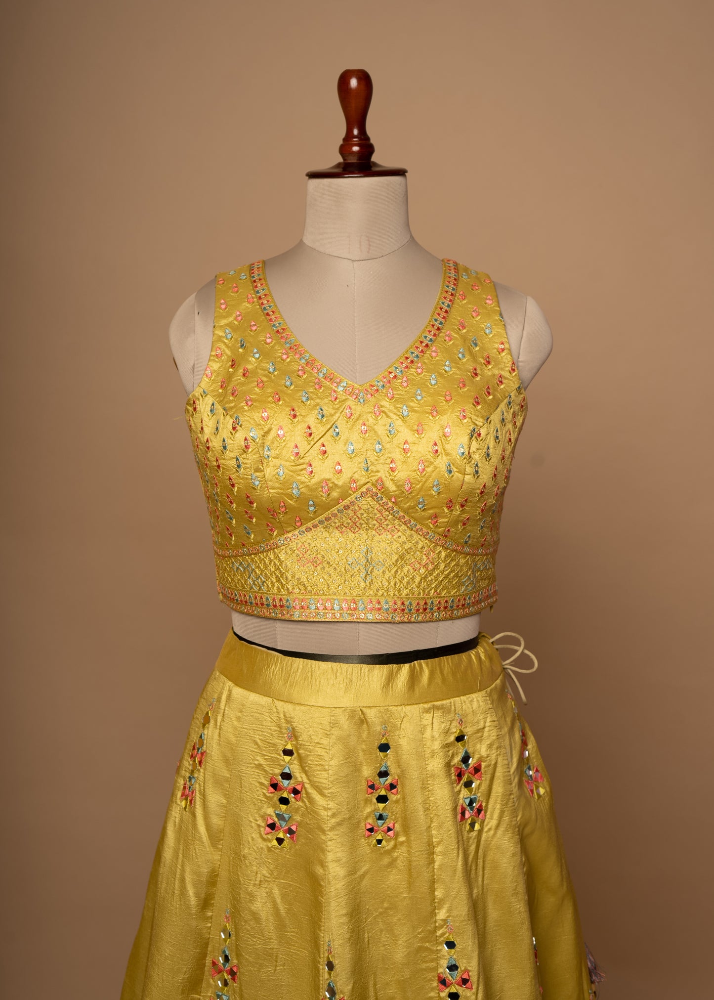 Mehndi Yellow Designer DD Silk Crop Set