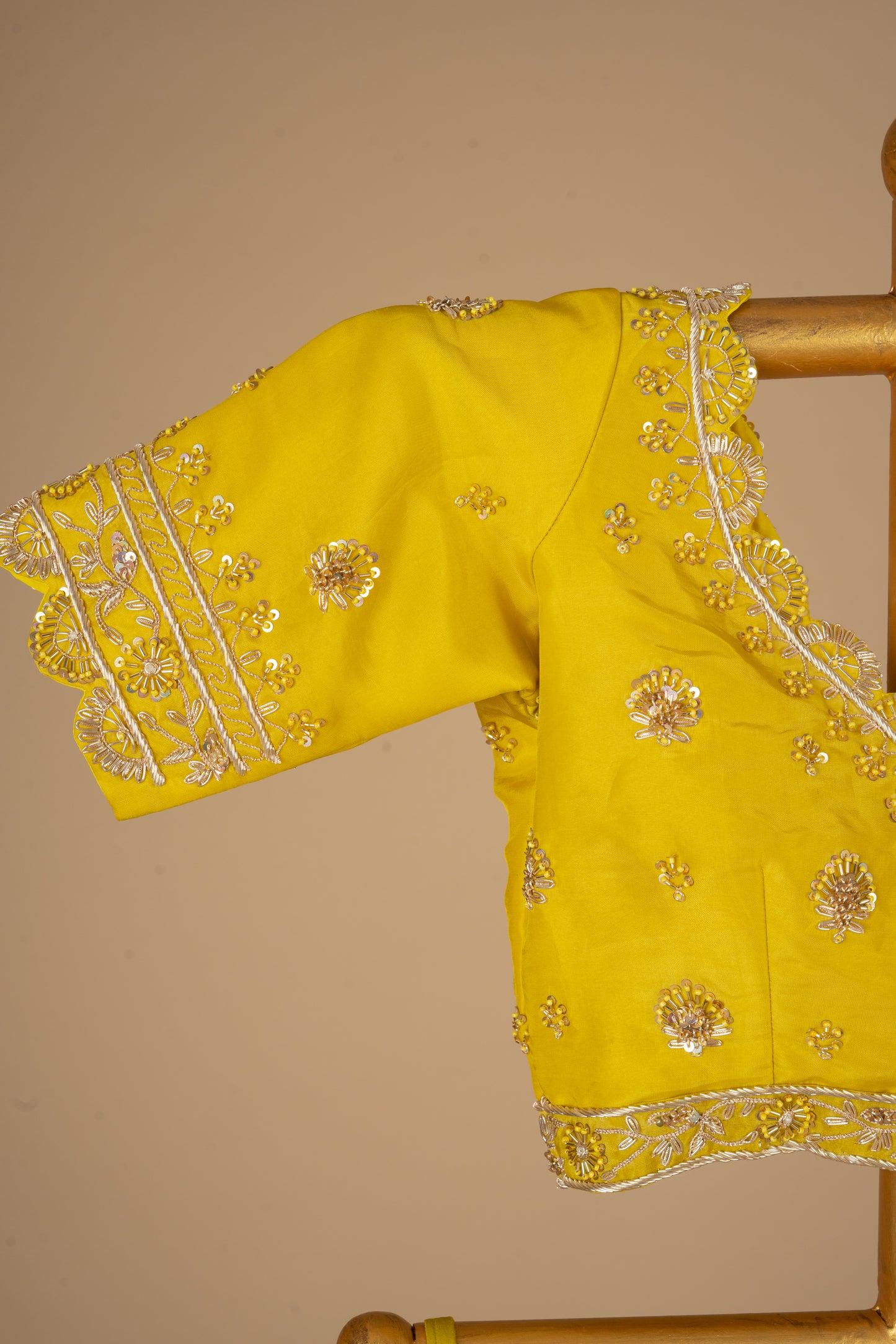 Mustard Yellow Designer Dabka Cutwork Upada Silk Lehenga