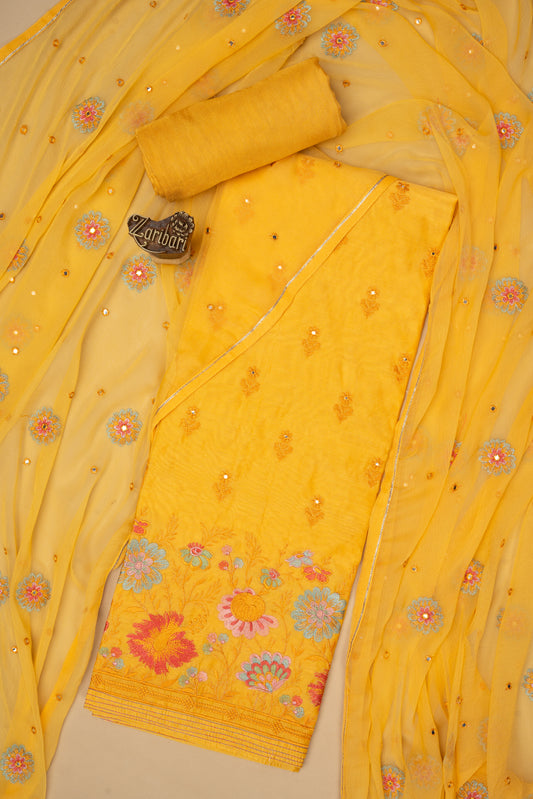 Mustard Yellow ISM 23517 Chanderi Silk Unstitched Suit