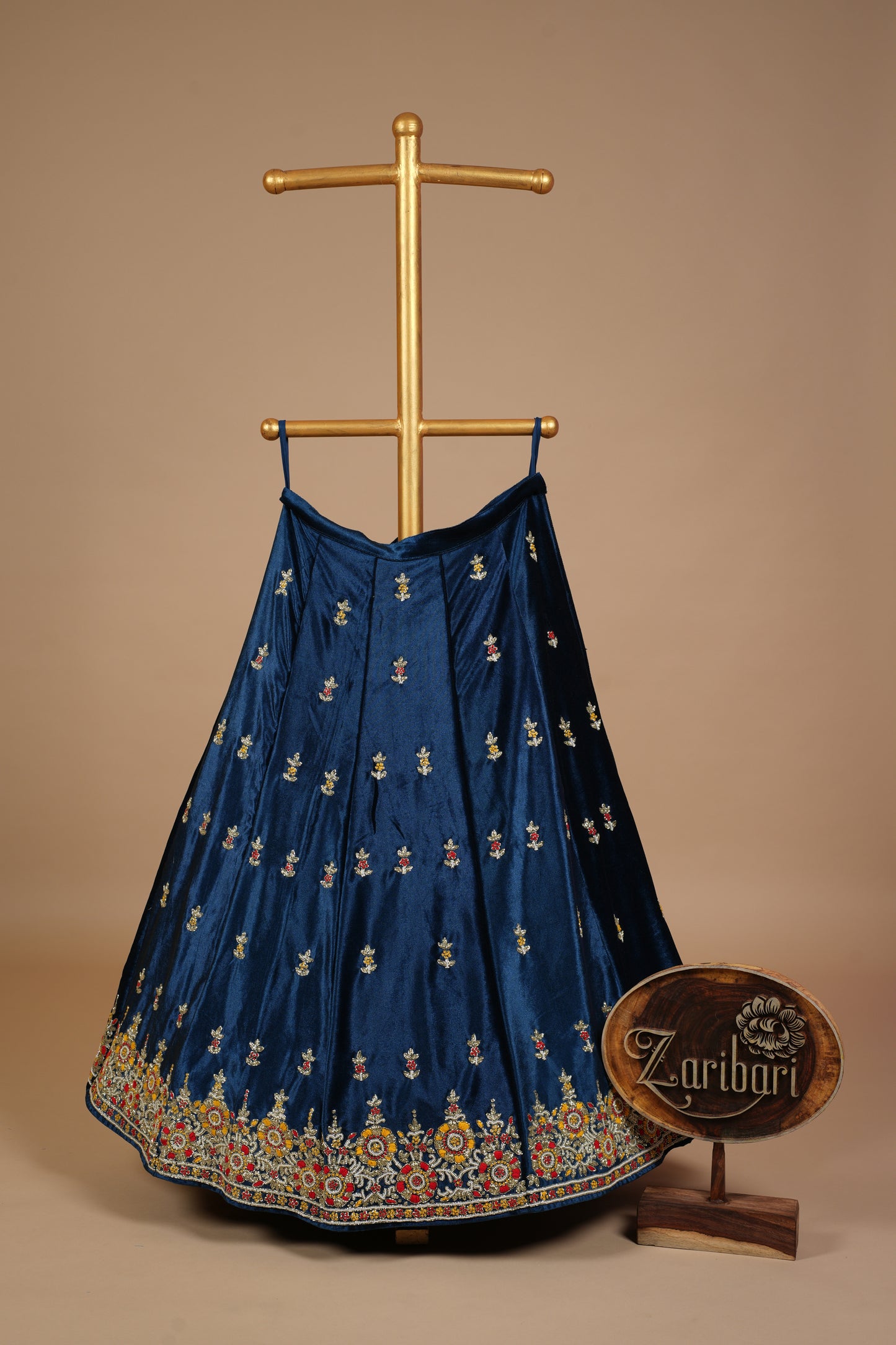 Navy Blue Designer Kardana Flower Lycra Velvet Lehenga