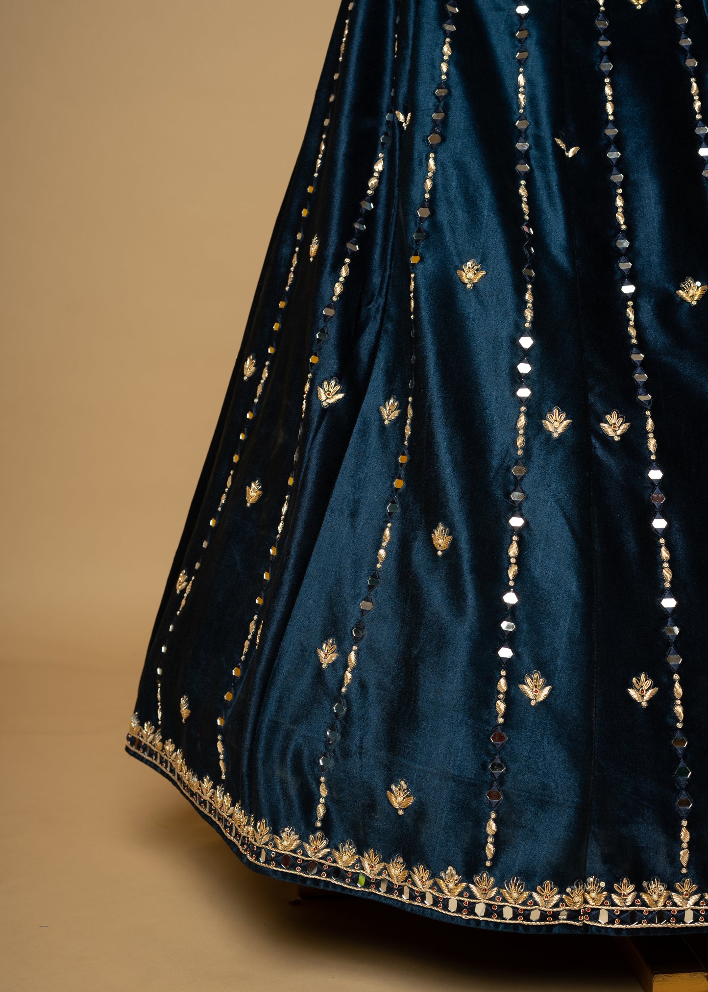 Navy Blue Designer Mirror Chadi Lycra Velvet Lehenga