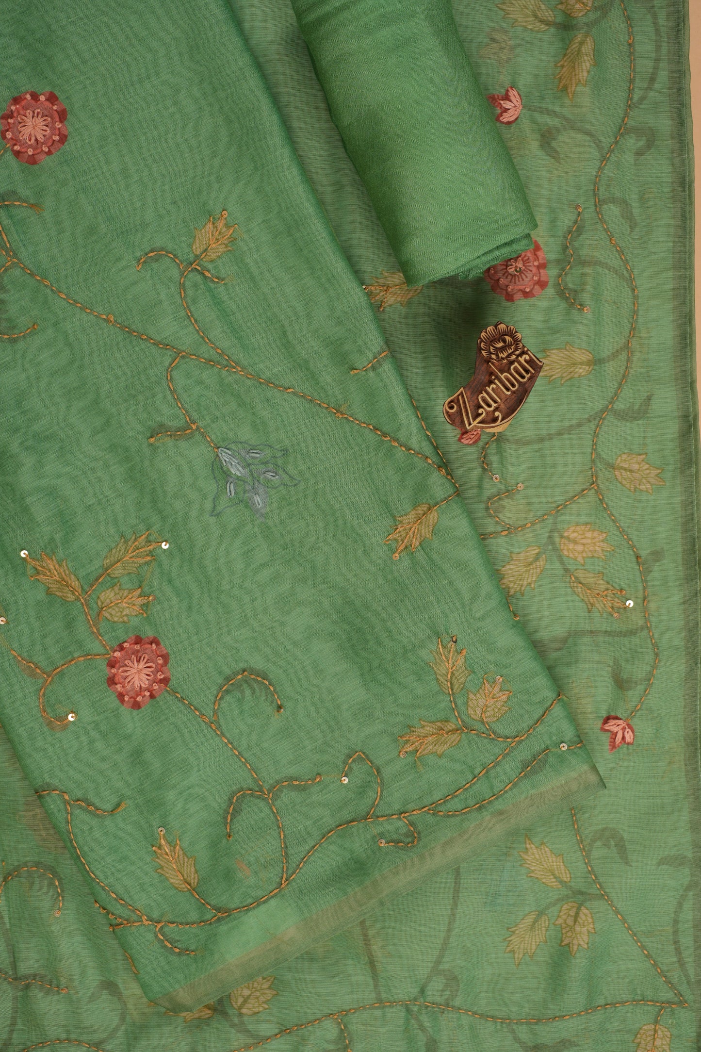 Parrot Green DM-RCK38060 Chanderi Silk Unstitched Suit