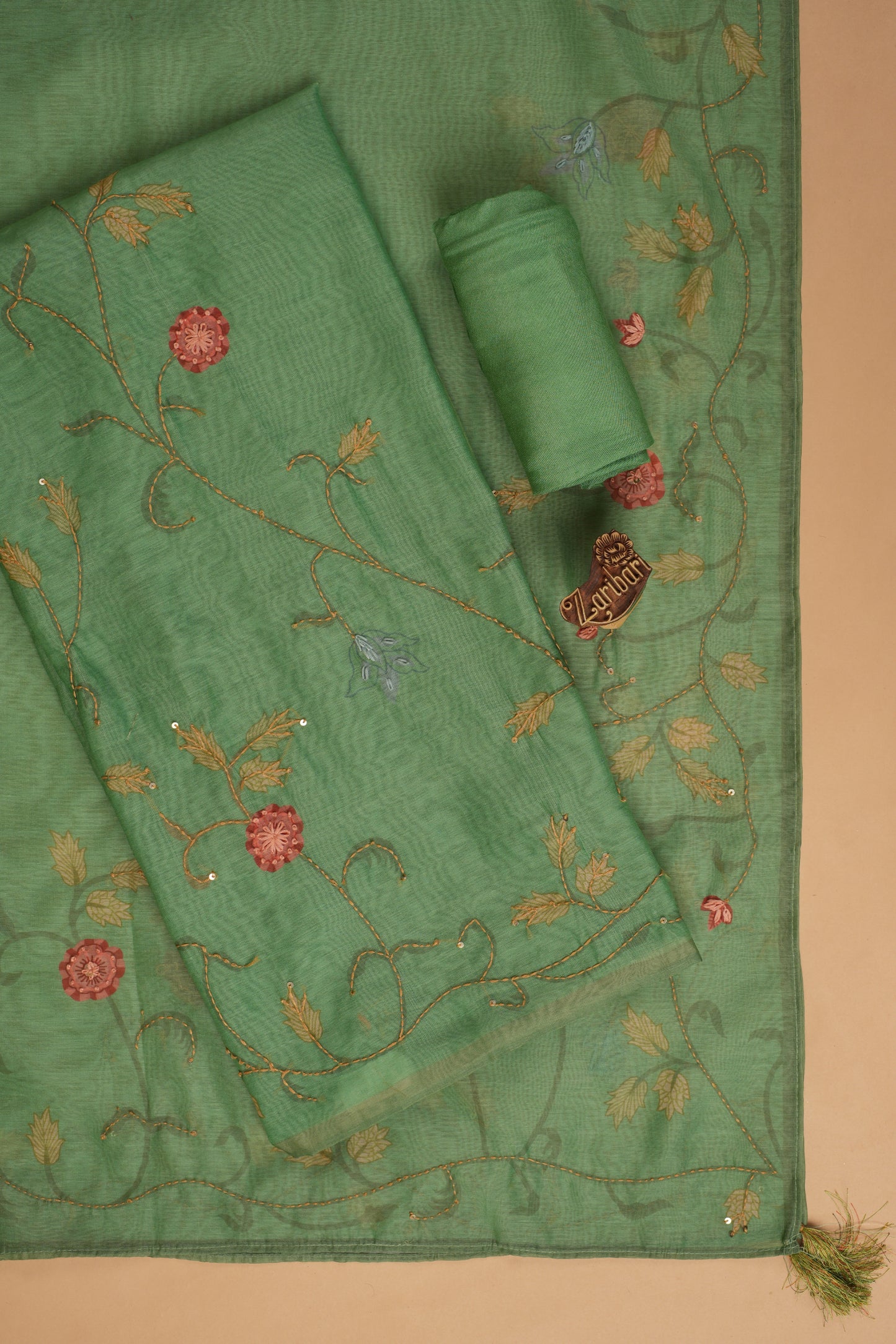 Parrot Green DM-RCK38060 Chanderi Silk Unstitched Suit