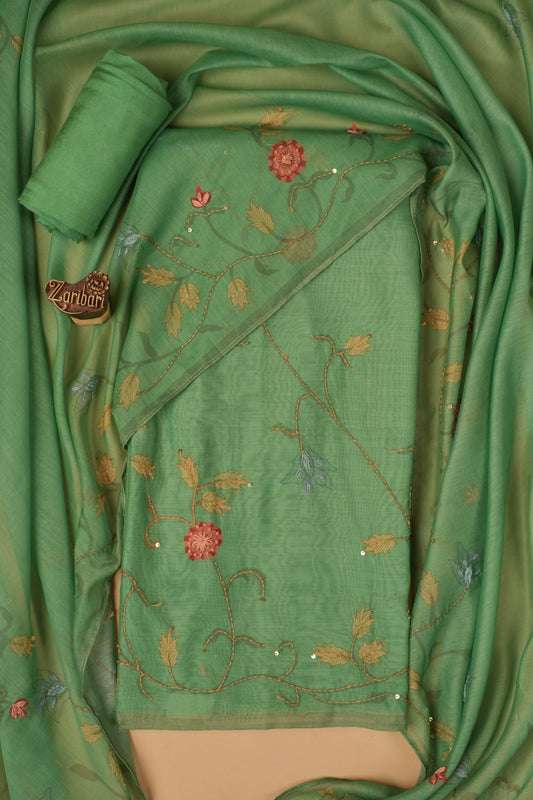 Parrot Green DM-RCK38060 Chanderi Silk Unstitched Suit