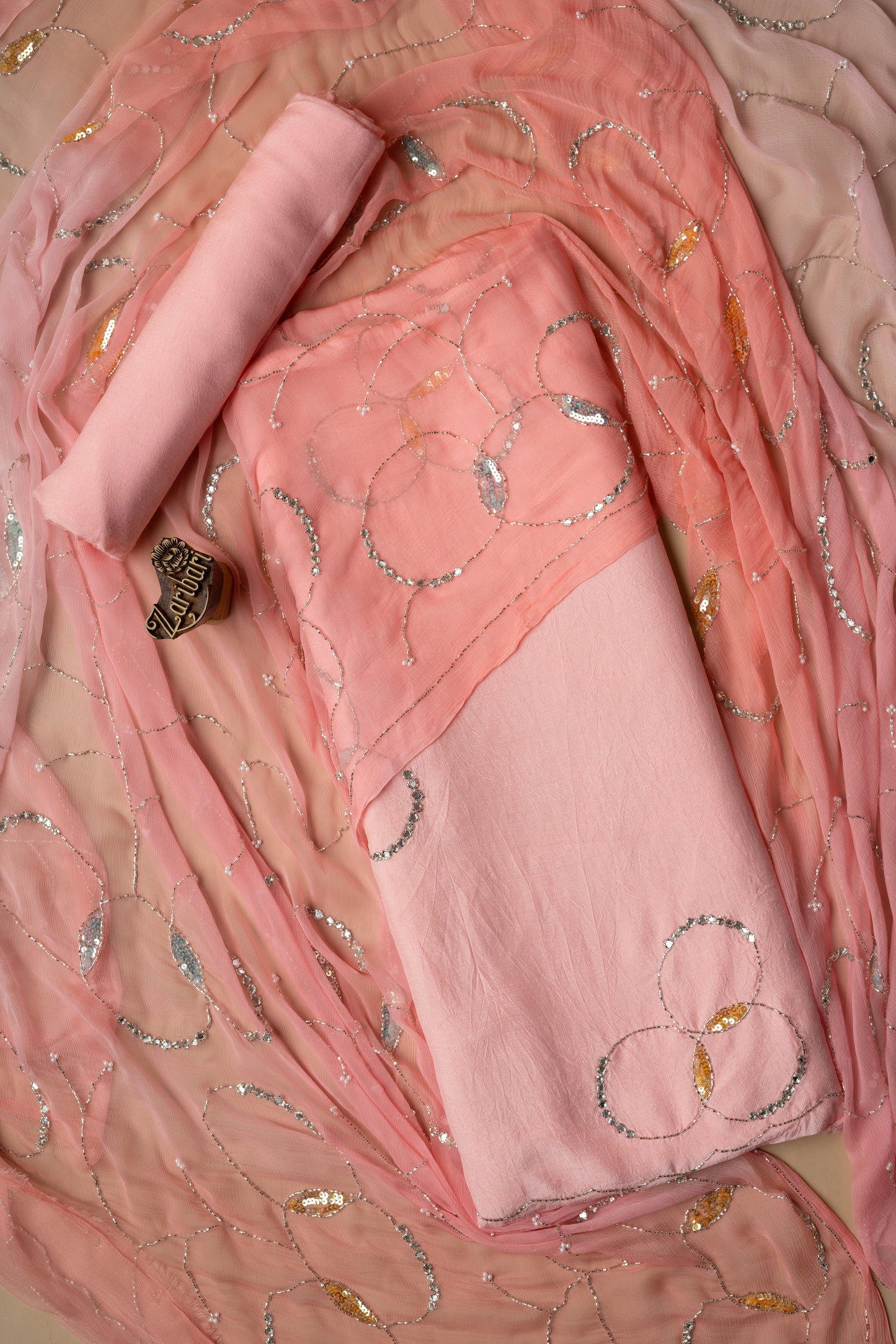 Pink 3Ring Butta Pure Dola Silk Unstitched Suit
