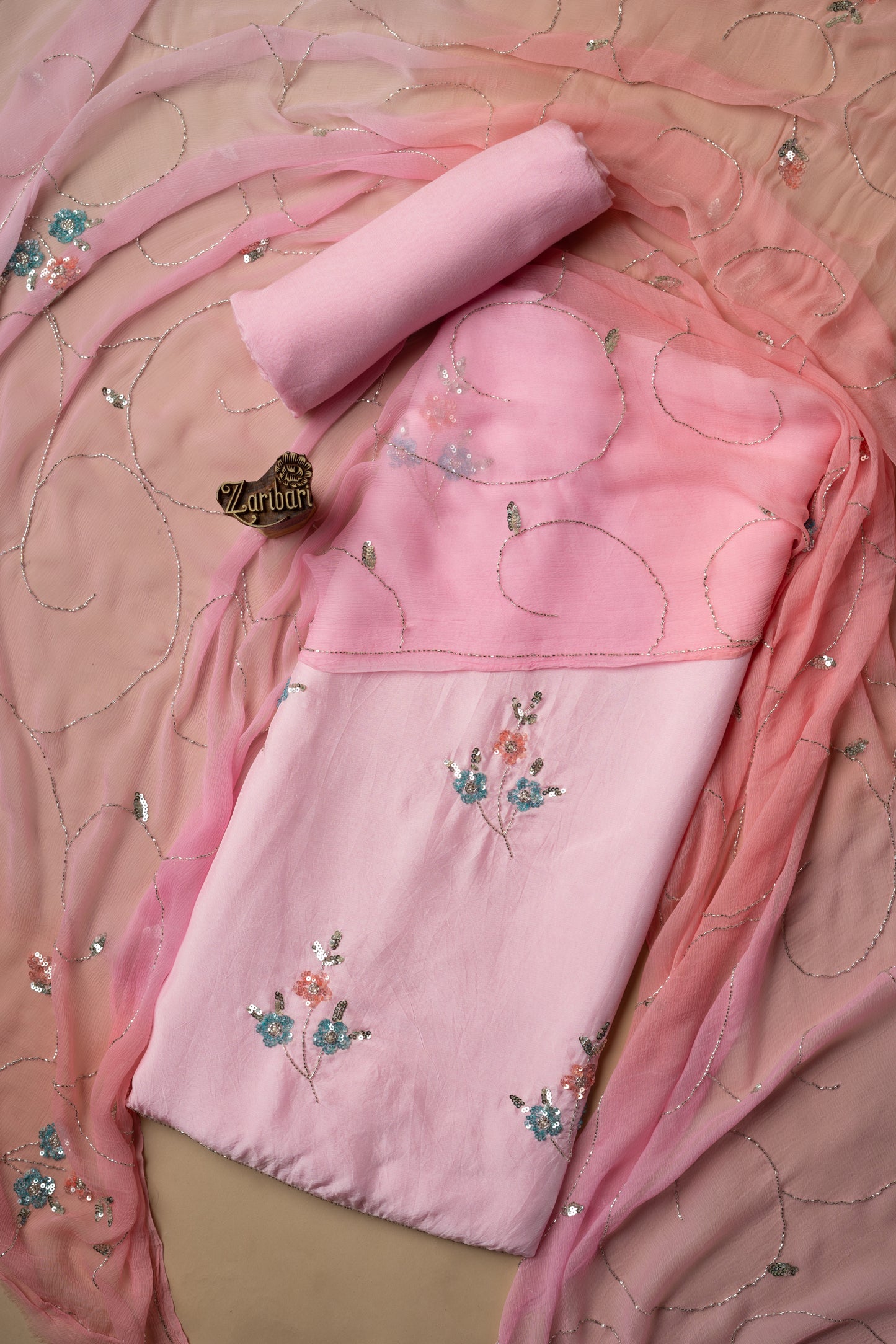 Pink Butti Chowk Pure Upada Silk Unstitched Suit