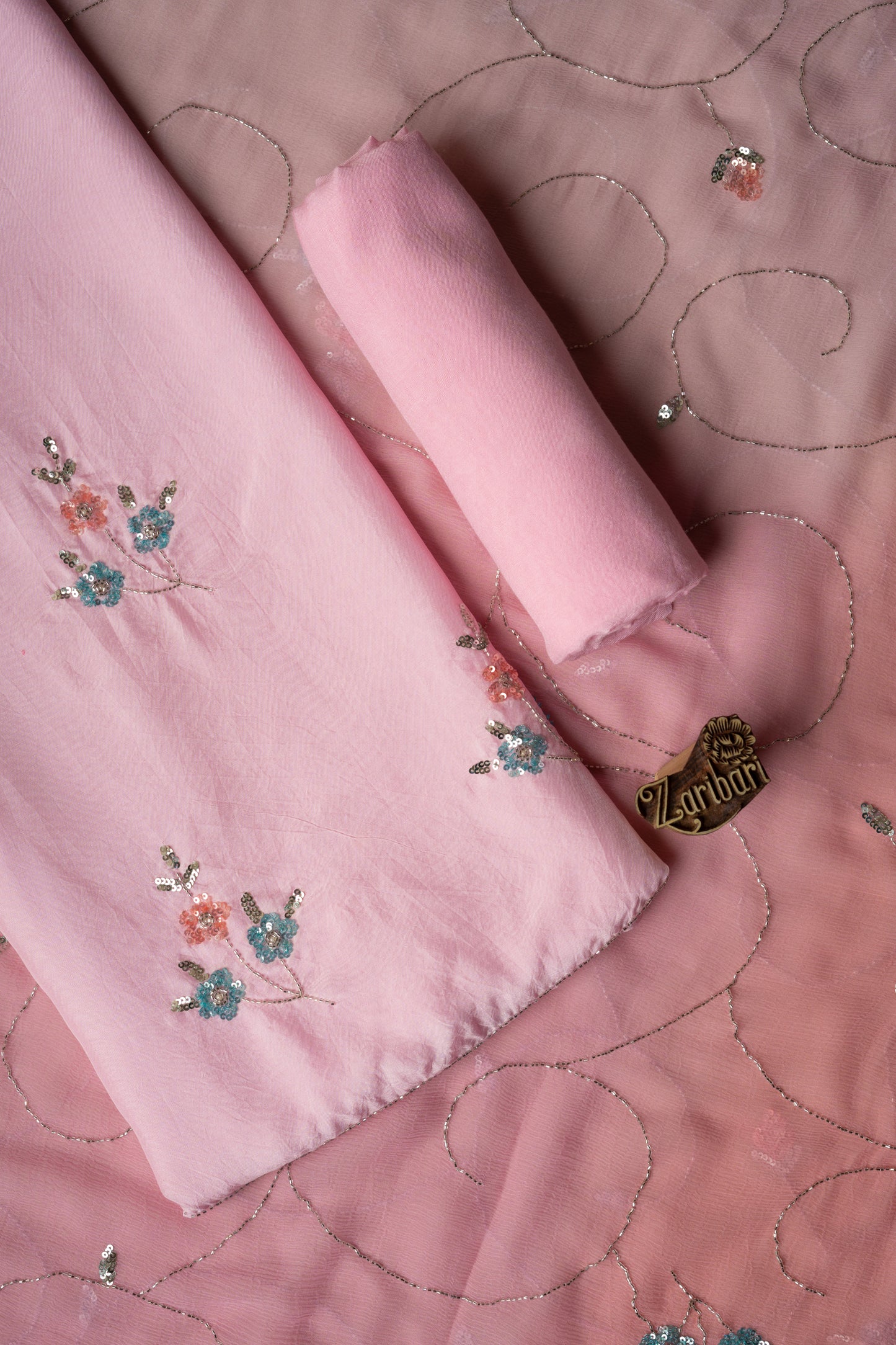 Pink Butti Chowk Pure Upada Silk Unstitched Suit