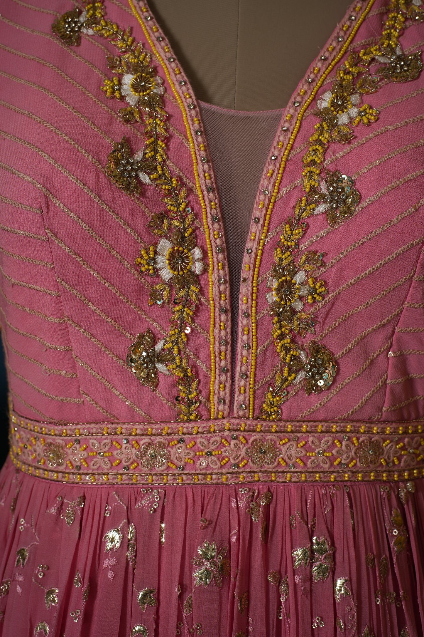 Pink Designer Sequins Zarijaal Pure Georgette Anarkali