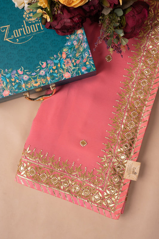 Pink Gota Patti Border Georgette Saree